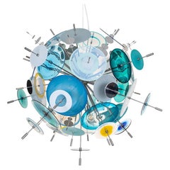 Large Confetti Chandelier: Sapphire, Aqua and Amber Glass by Avram Rusu Studio