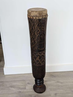 Large Congolese Kuba Ceremonial Drum, Hand-Carved Wood
