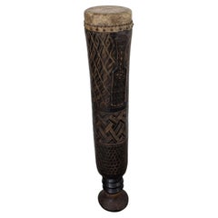 Large Congolese Kuba Ceremonial Drum, Hand-Carved Wood