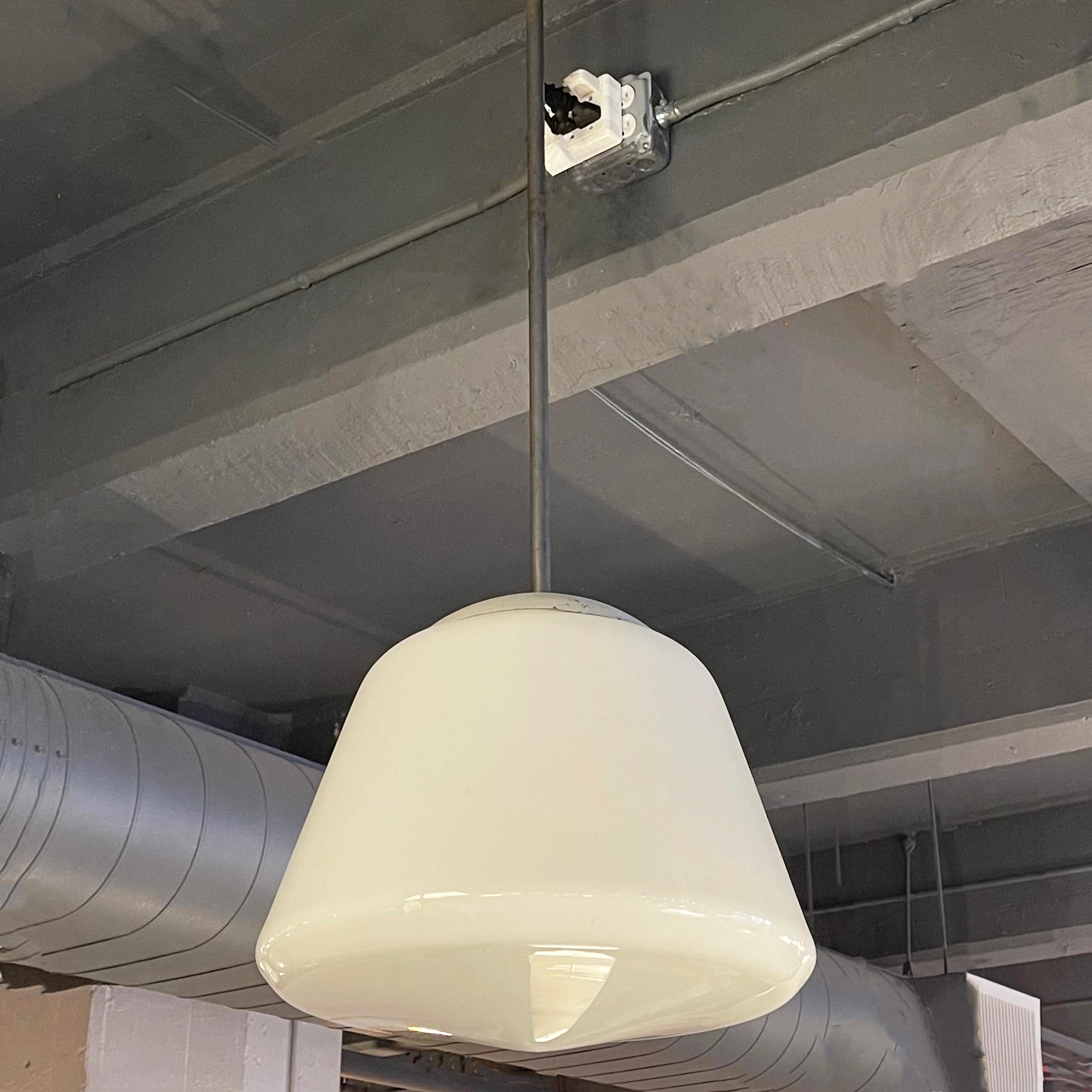 Industrial Large Conical Milk Glass Library Pendant Light - 5 Available For Sale