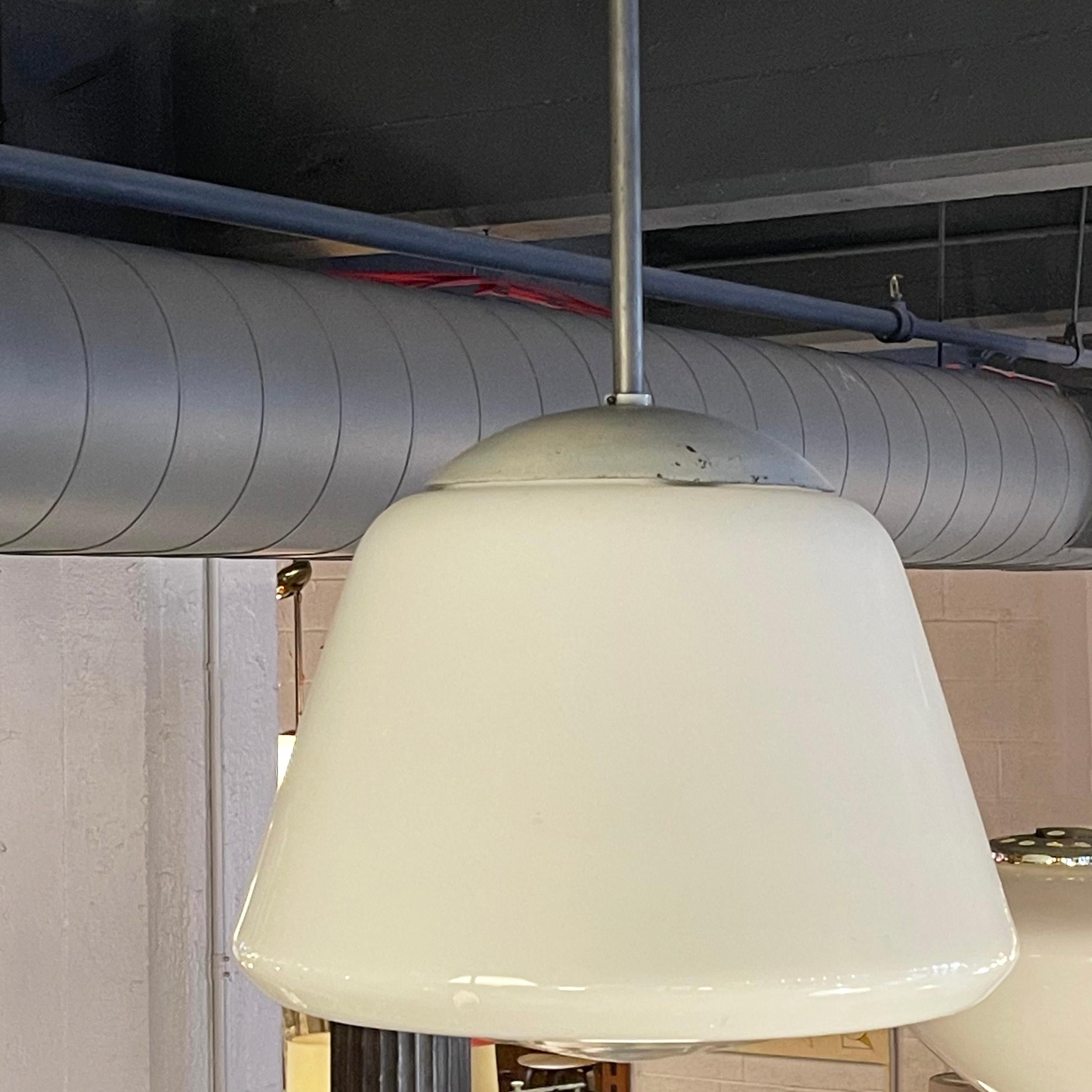 American Large Conical Milk Glass Library Pendant Light - 5 Available For Sale