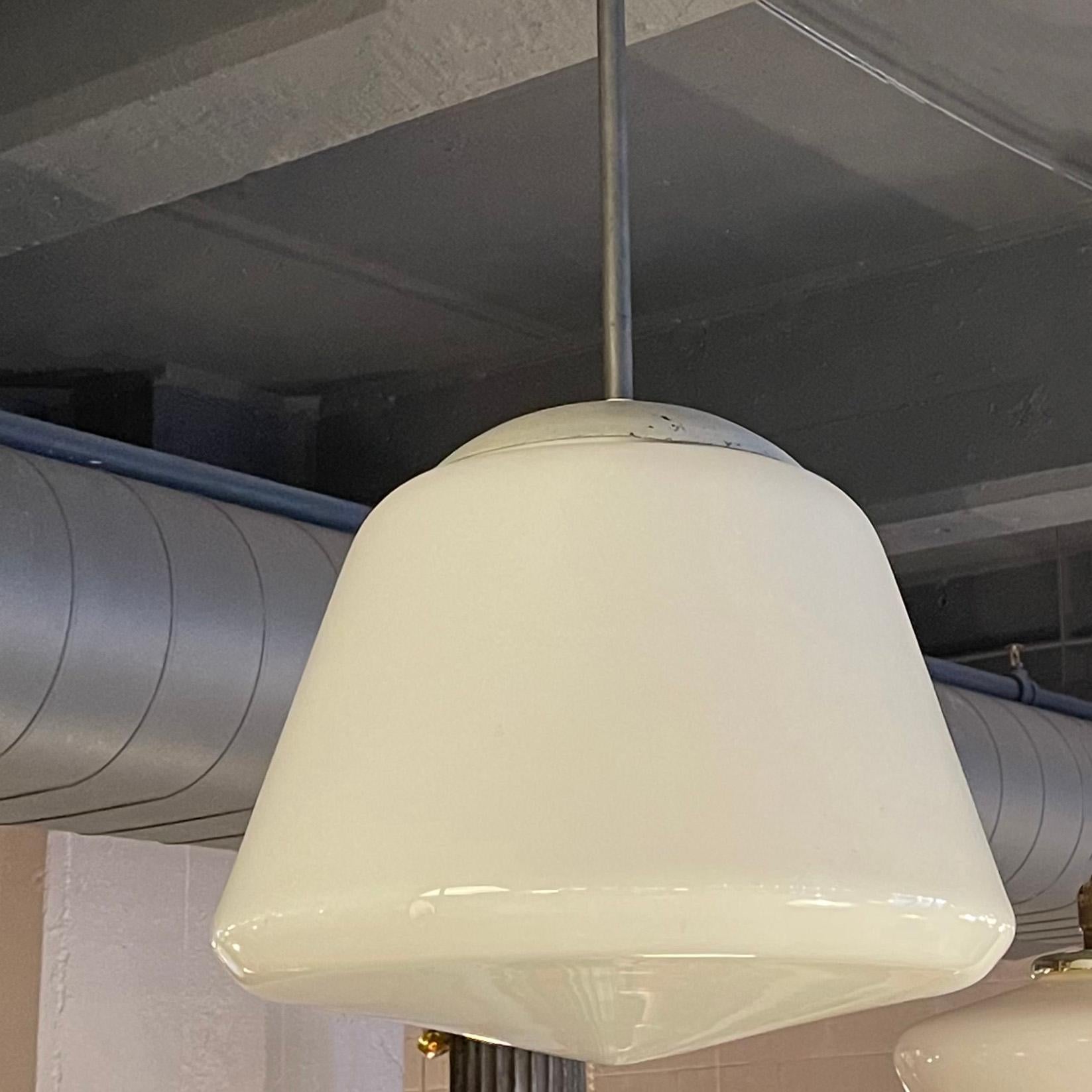 20th Century Large Conical Milk Glass Library Pendant Light - 5 Available For Sale