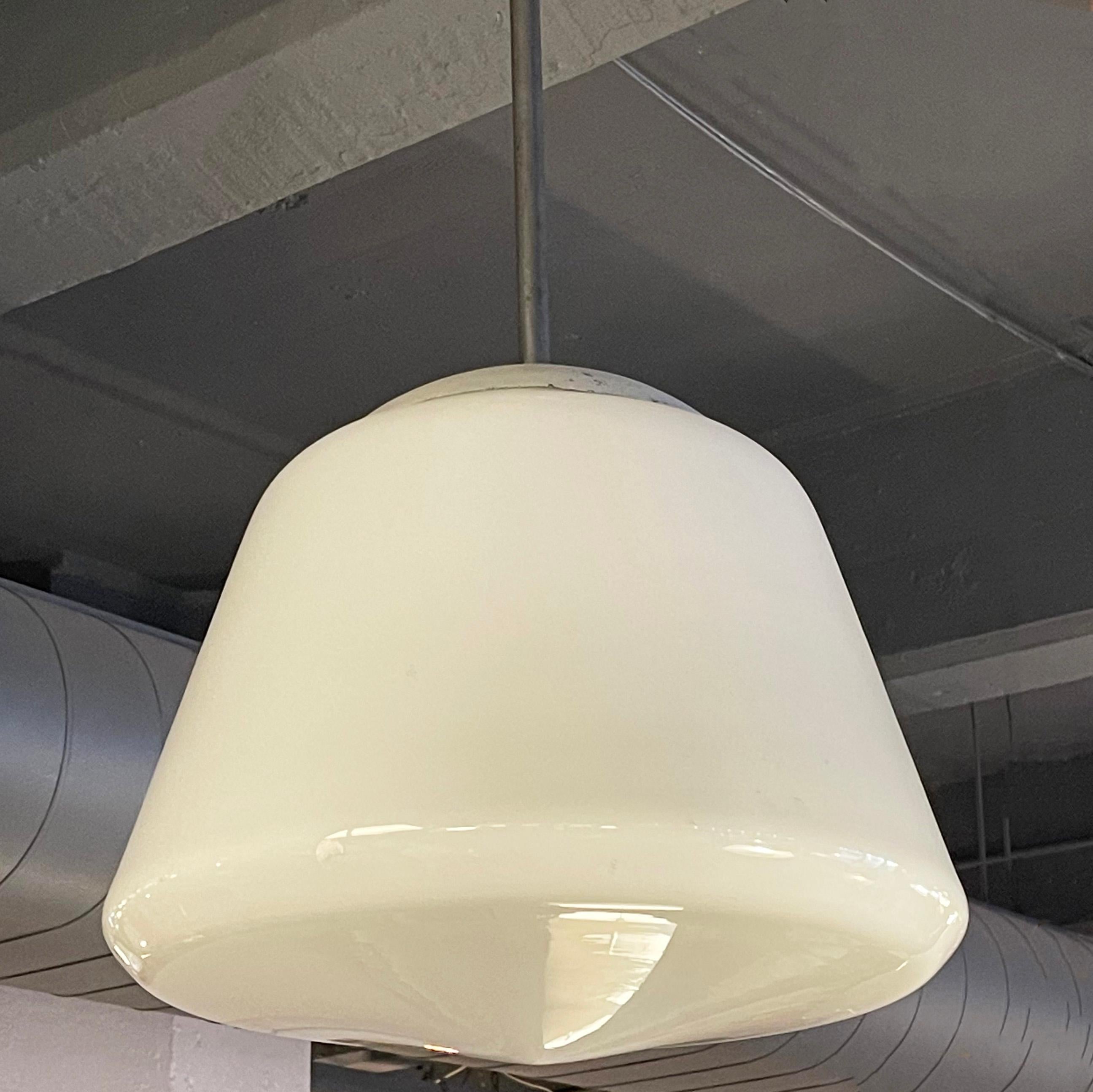 Large Conical Milk Glass Library Pendant Light - 5 Available For Sale 2