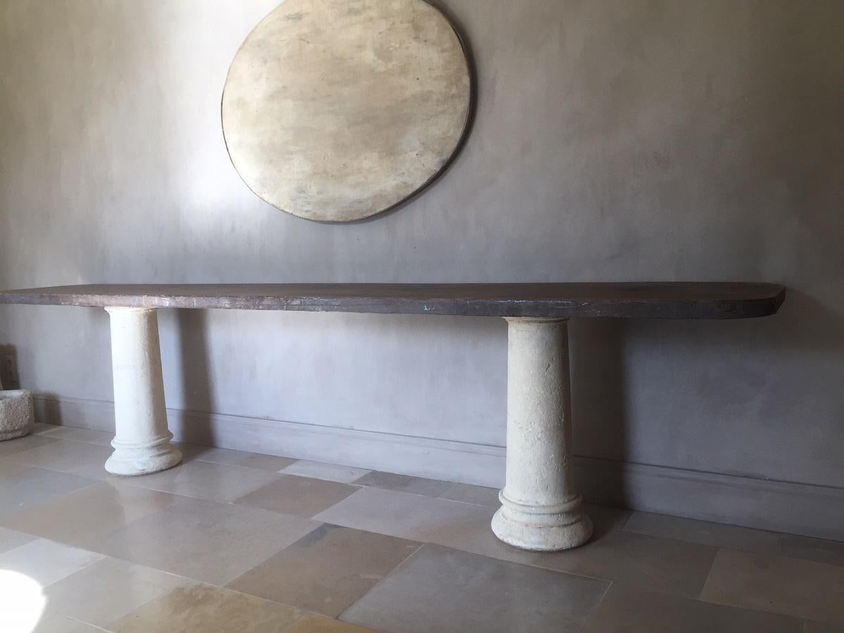 Large Console 17th Century Oak Top on 18th Century Stone Columns 3