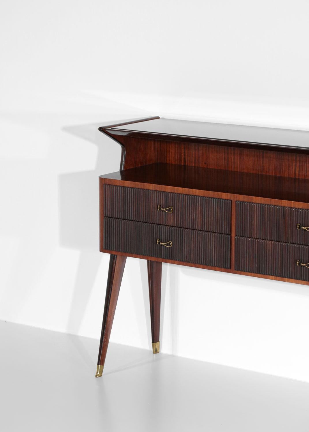 Large Console Attributed to Vittorio Dassi Solid Wood and Glass Brass, G710 For Sale 6