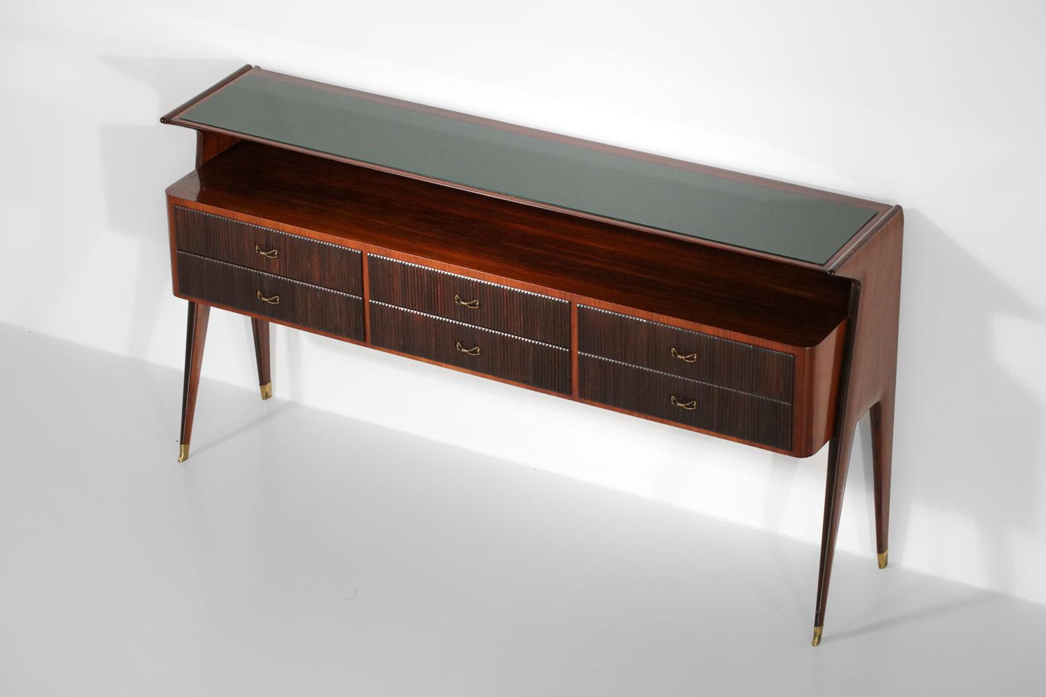 Large Console Attributed to Vittorio Dassi Solid Wood and Glass Brass, G710 For Sale 7