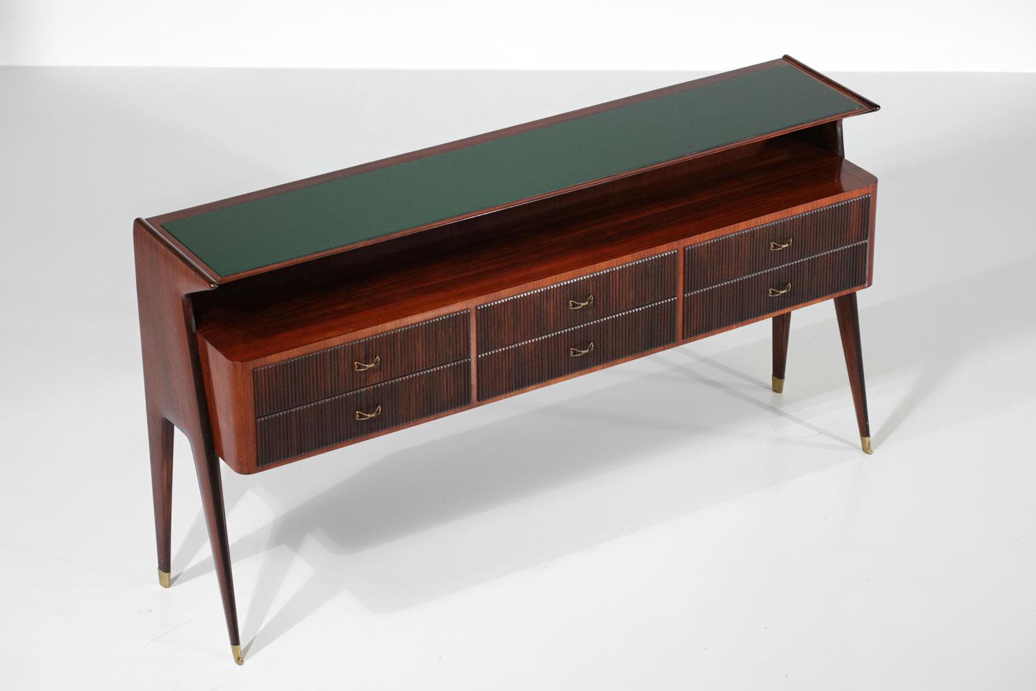 Mid-Century Modern Large Console Attributed to Vittorio Dassi Solid Wood and Glass Brass, G710 For Sale