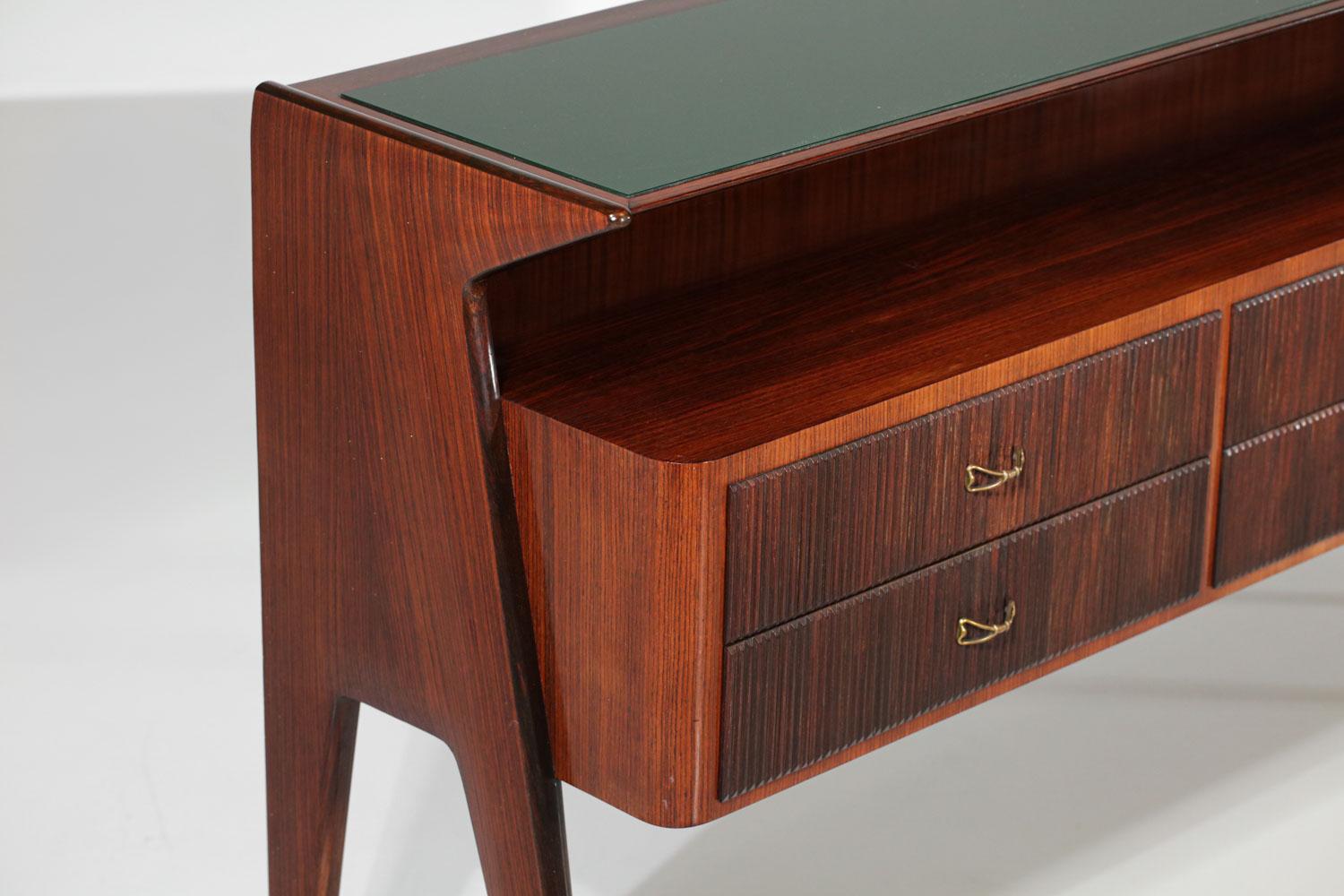Large Console Attributed to Vittorio Dassi Solid Wood and Glass Brass, G710 In Good Condition For Sale In Lyon, FR