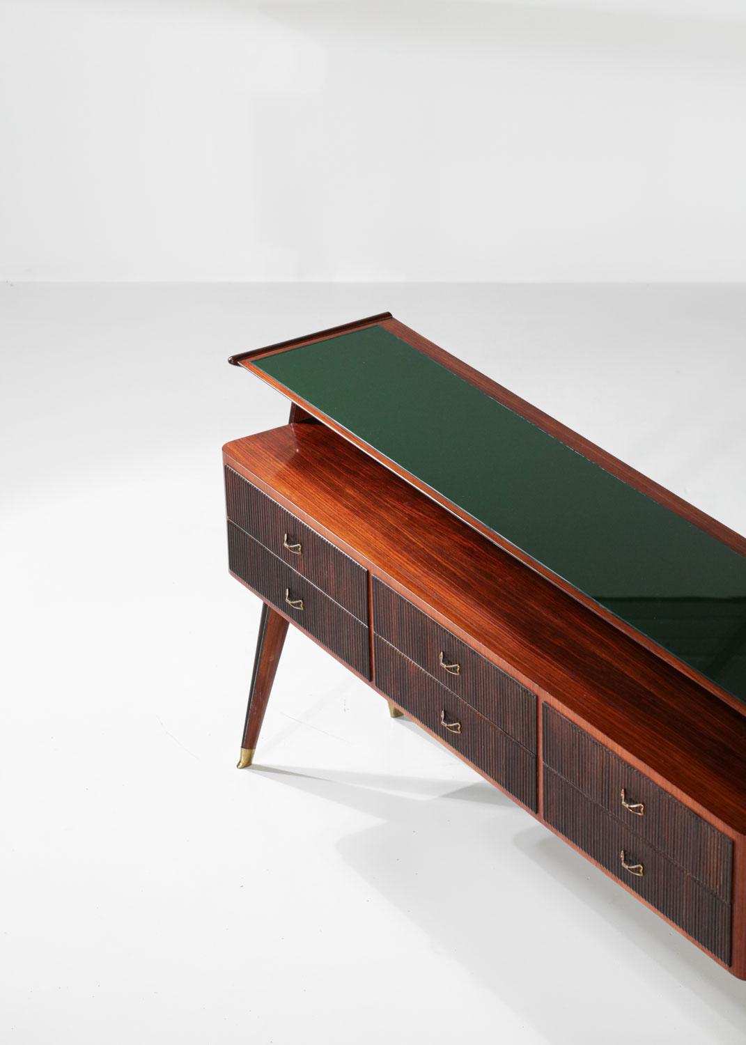 Large Console Attributed to Vittorio Dassi Solid Wood and Glass Brass, G710 For Sale 1