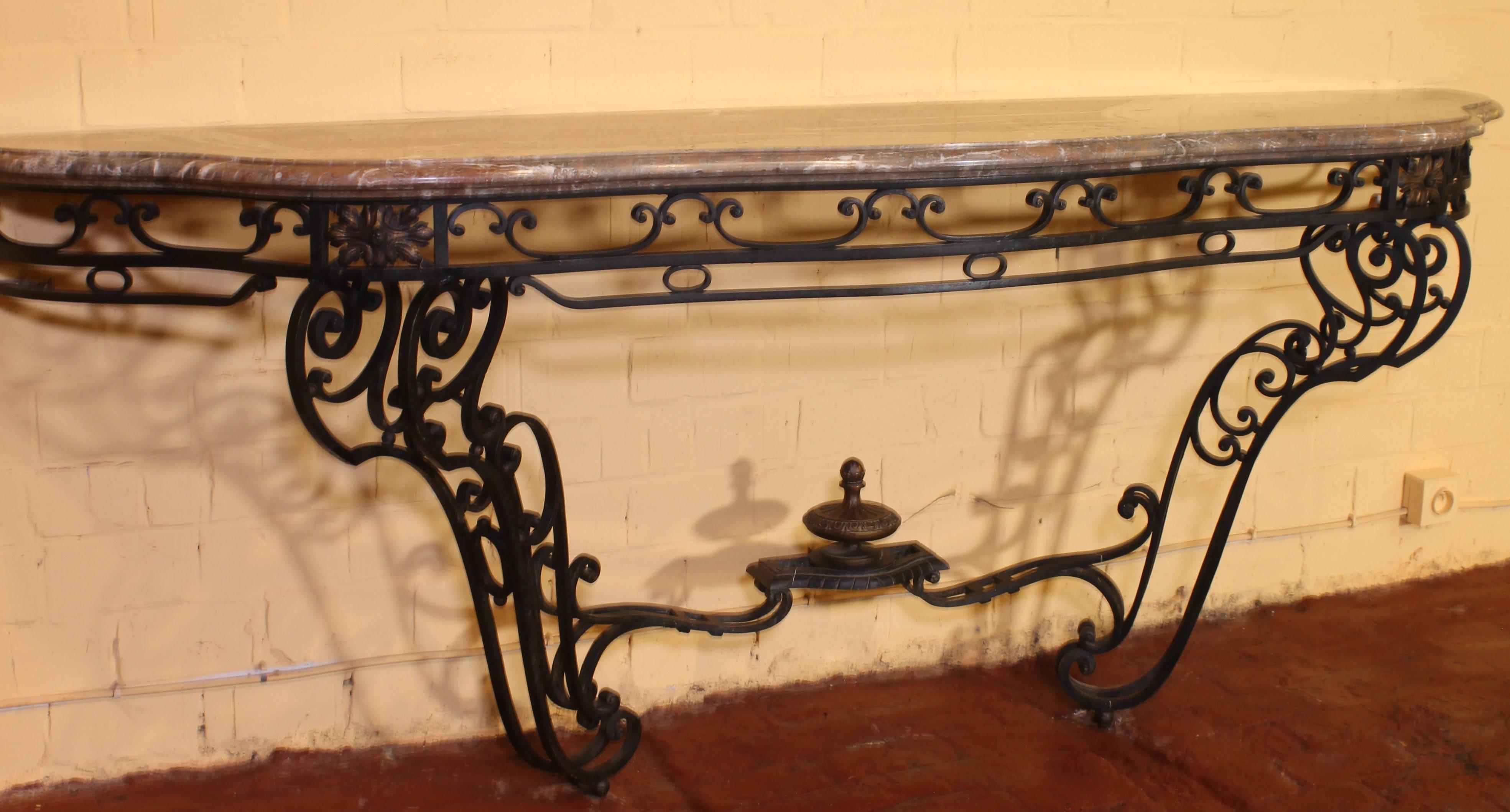 Large Console in Wrought Iron and Marble, 19th Century For Sale 5
