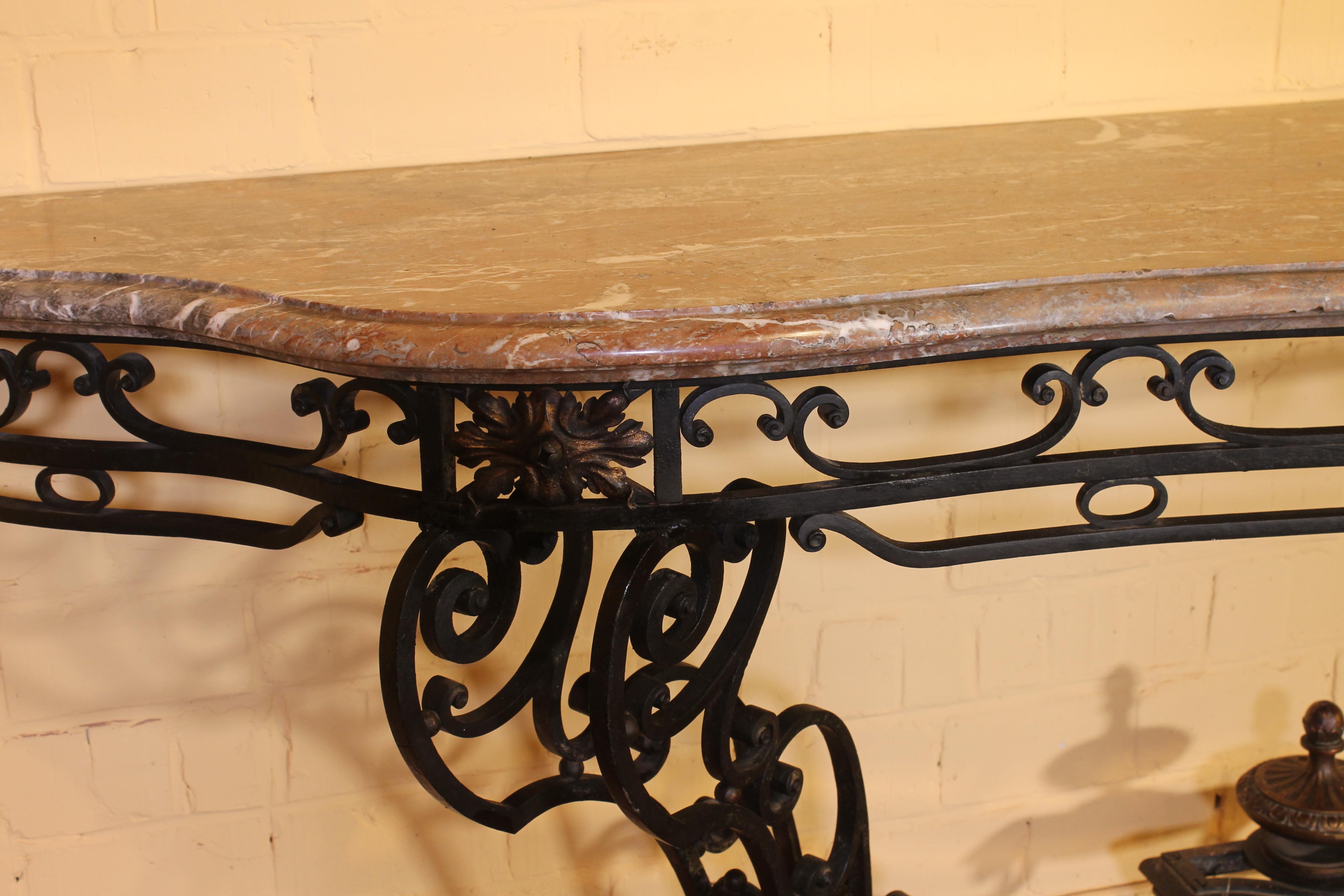 Large Console in Wrought Iron and Marble, 19th Century For Sale 6