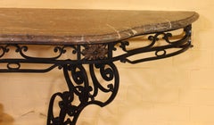 Large Console in Wrought Iron and Marble, 19th Century