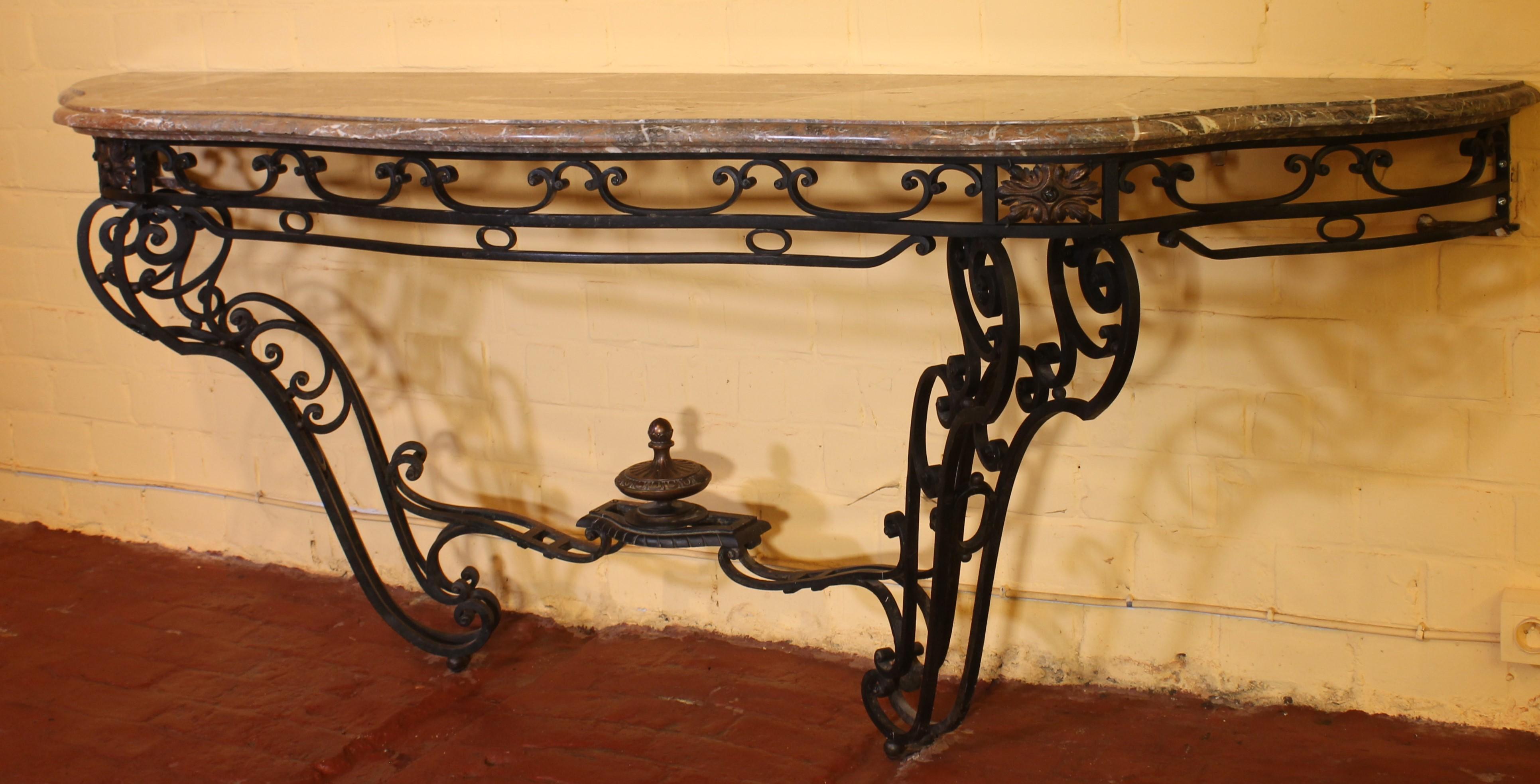Large Console in Wrought Iron and Marble, 19th Century For Sale 3