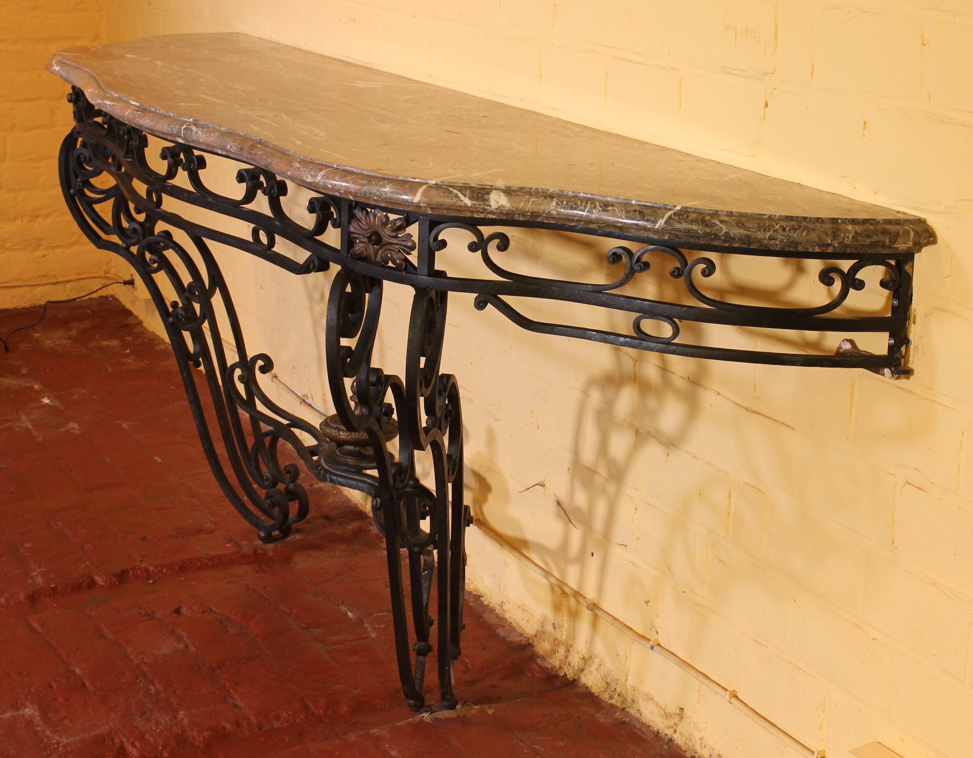 Large Console in Wrought Iron and Marble, 19th Century For Sale 4