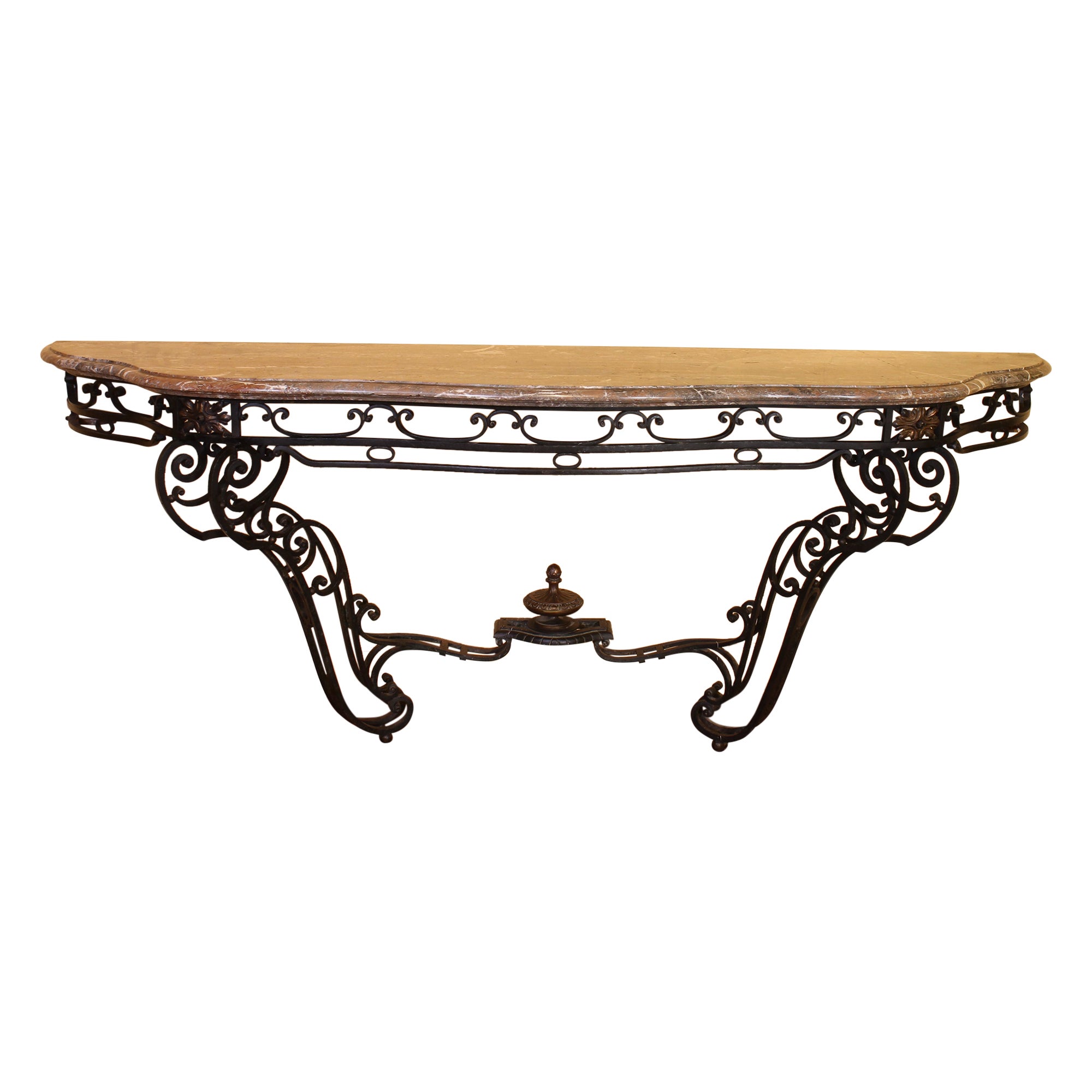 Grande console en fer forgé et marbre - 19ème siècle