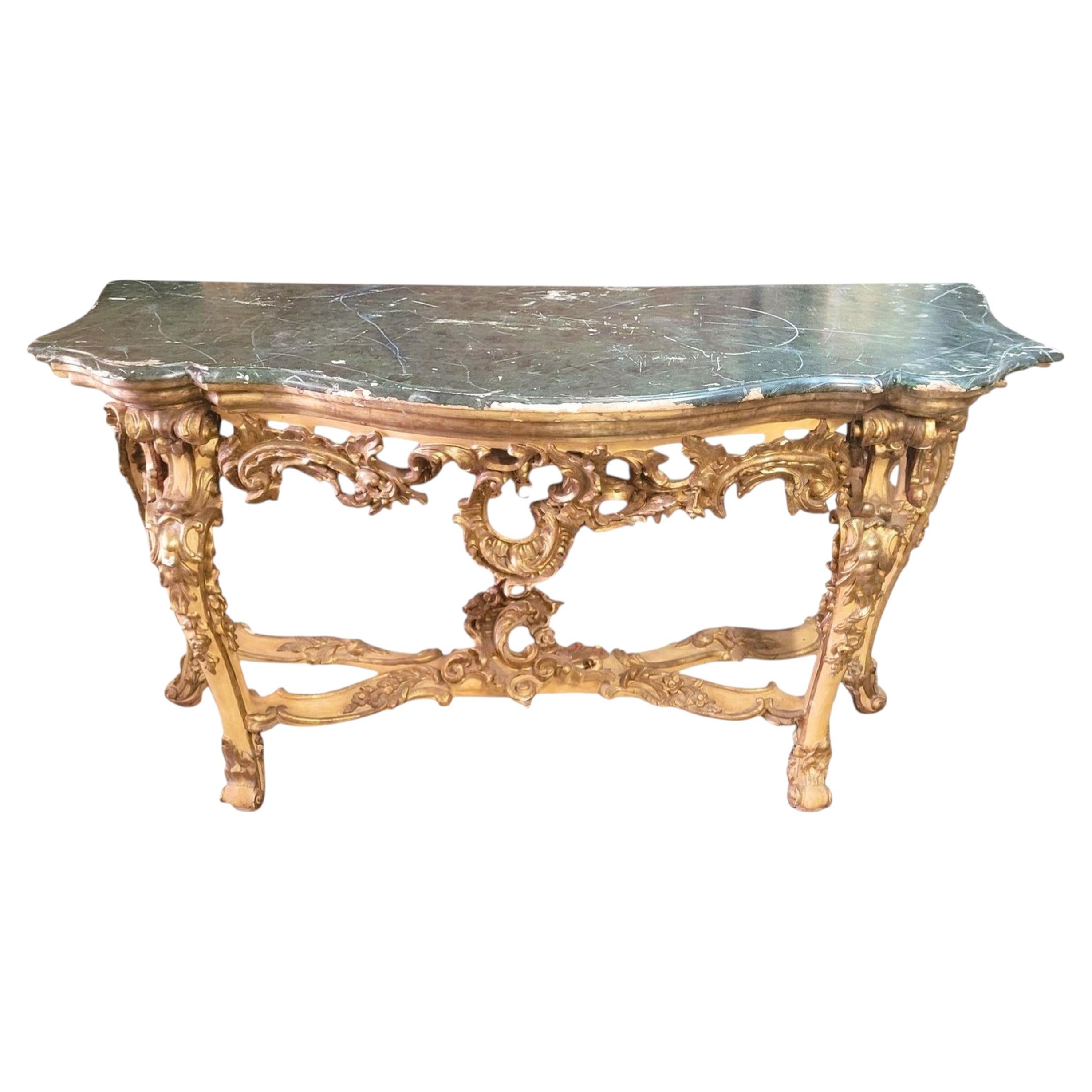 Large Console L178cm, Lacquered And Gilded Wood With Mecca, Early 18th Century For Sale