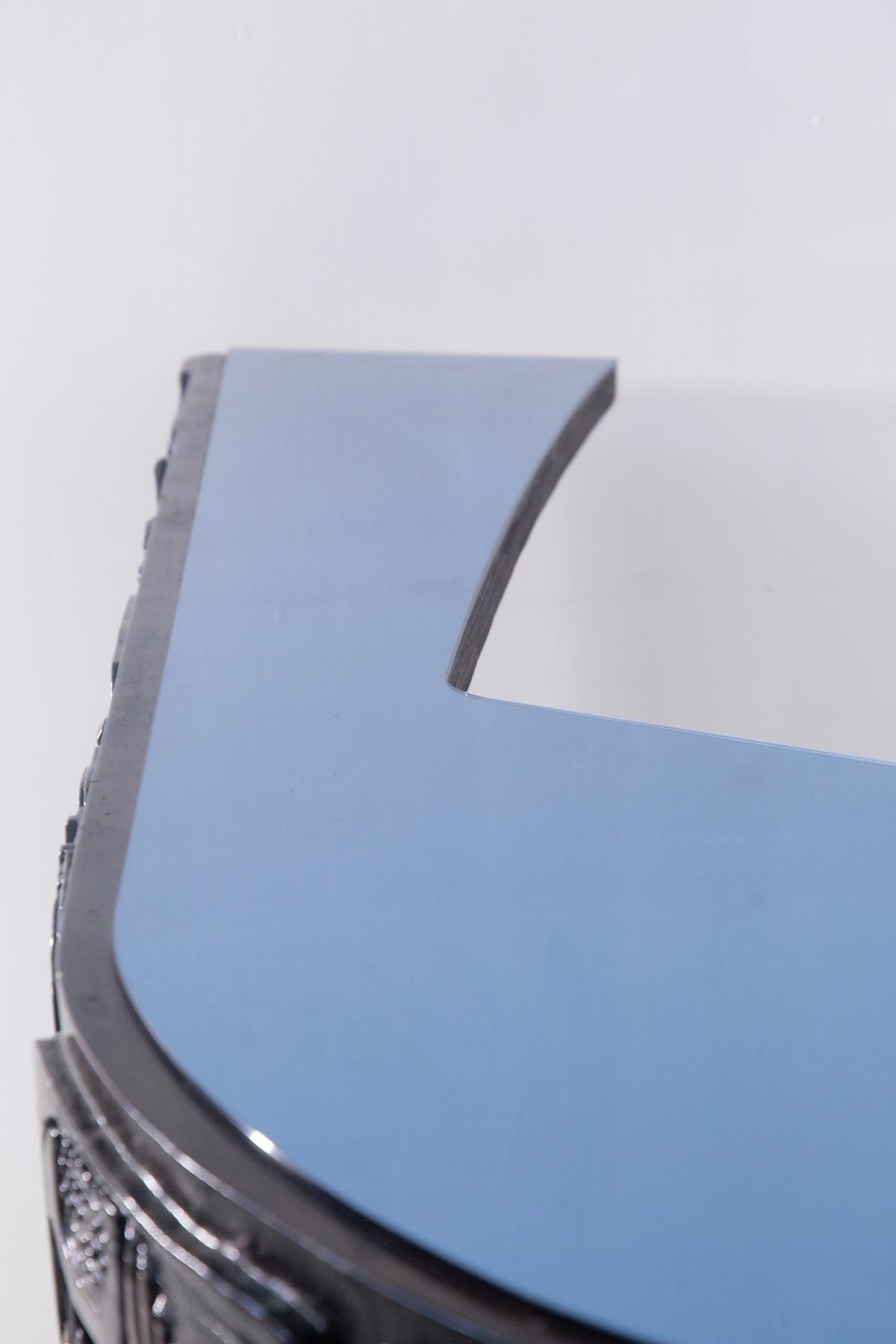 Large console shelf by Nerone Patuzzi with blue mirror shelf, certificate For Sale 3