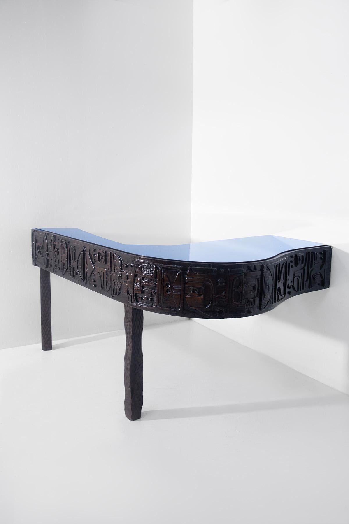 Italian Large console shelf by Nerone Patuzzi with blue mirror shelf, certificate For Sale