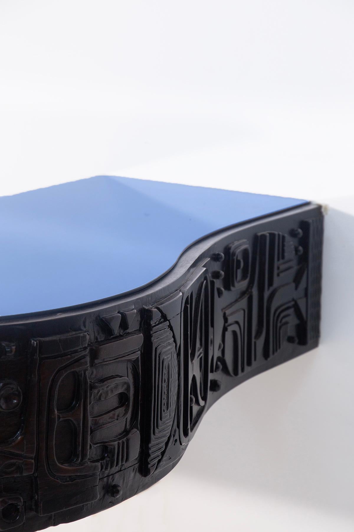 Mirror Large console shelf by Nerone Patuzzi with blue mirror shelf, certificate For Sale