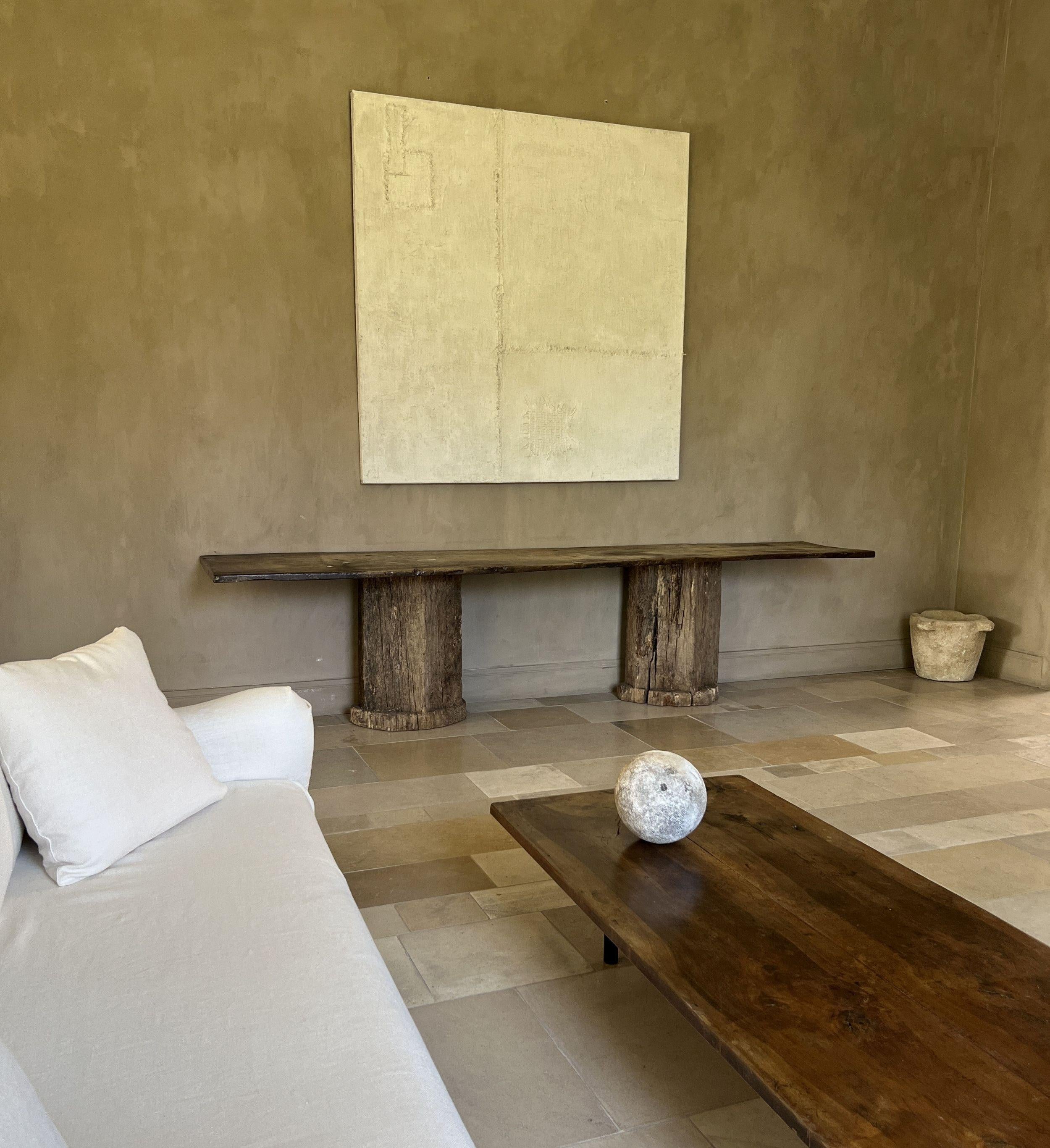 Belgian Large console side table reclaimed wood For Sale