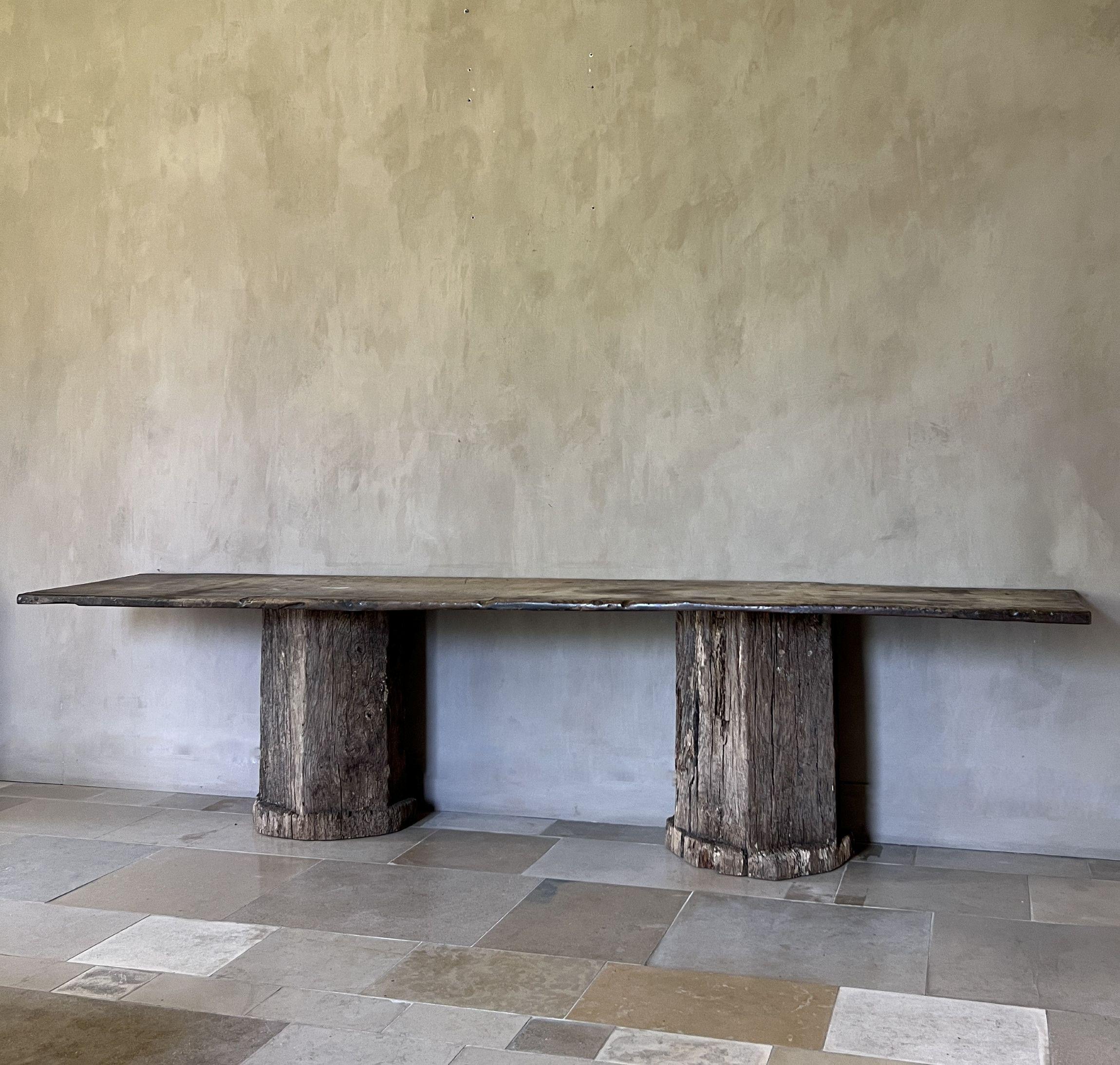 Hand-Crafted Large console side table reclaimed wood For Sale