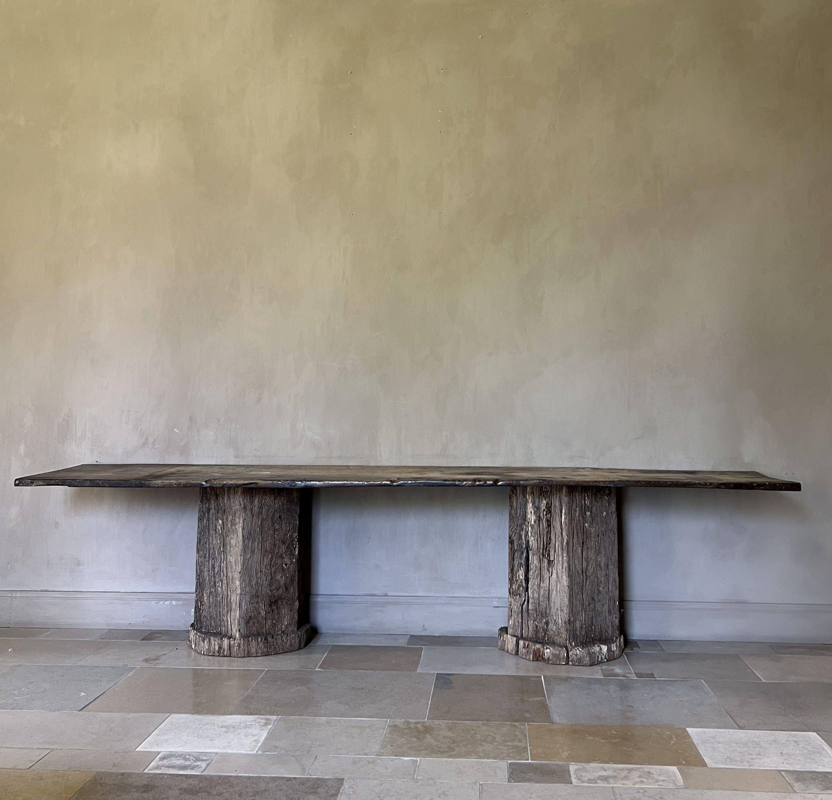 Large console side table reclaimed wood In Good Condition For Sale In Vosselaar, BE