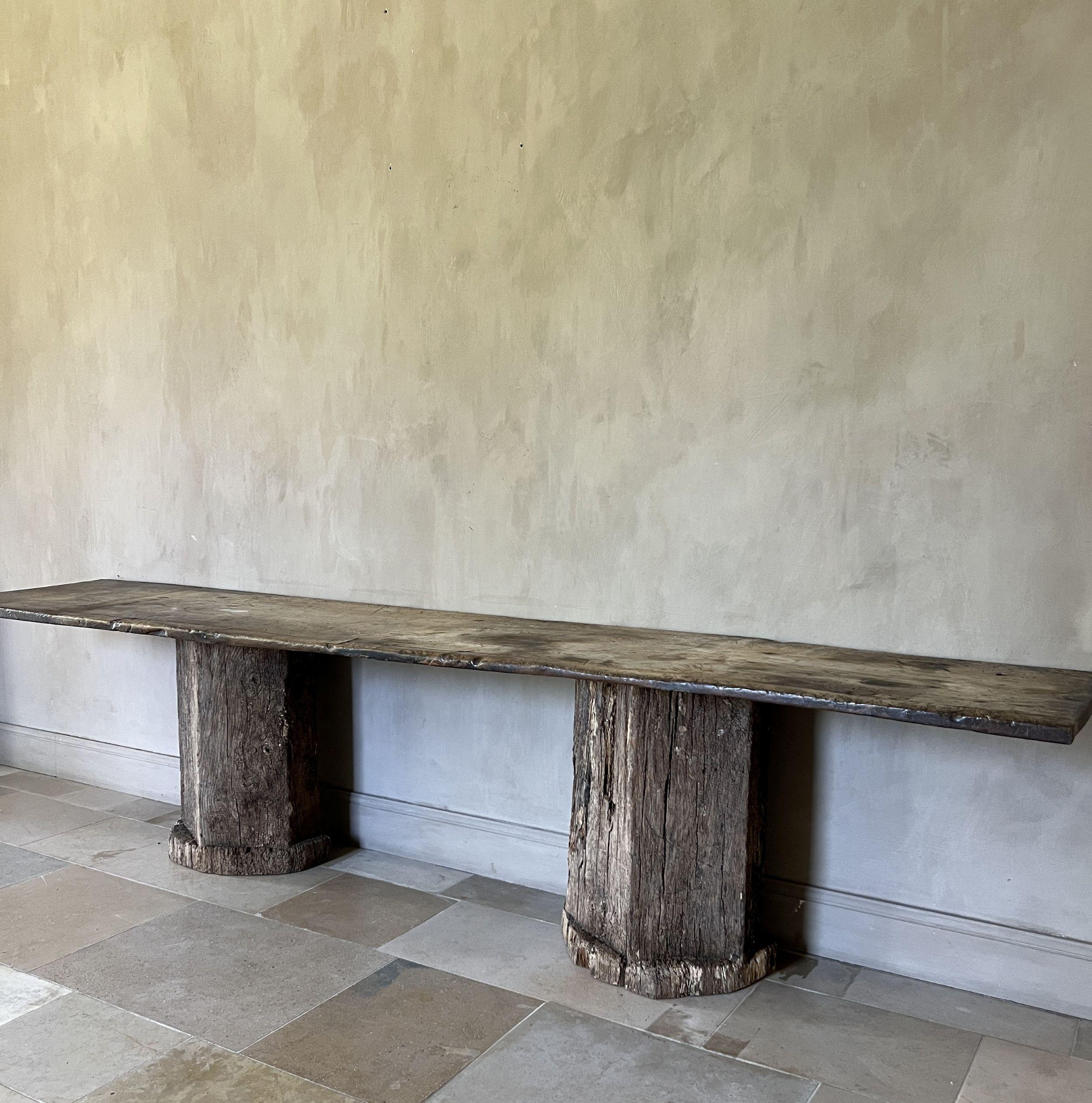 Oak Large console side table reclaimed wood For Sale
