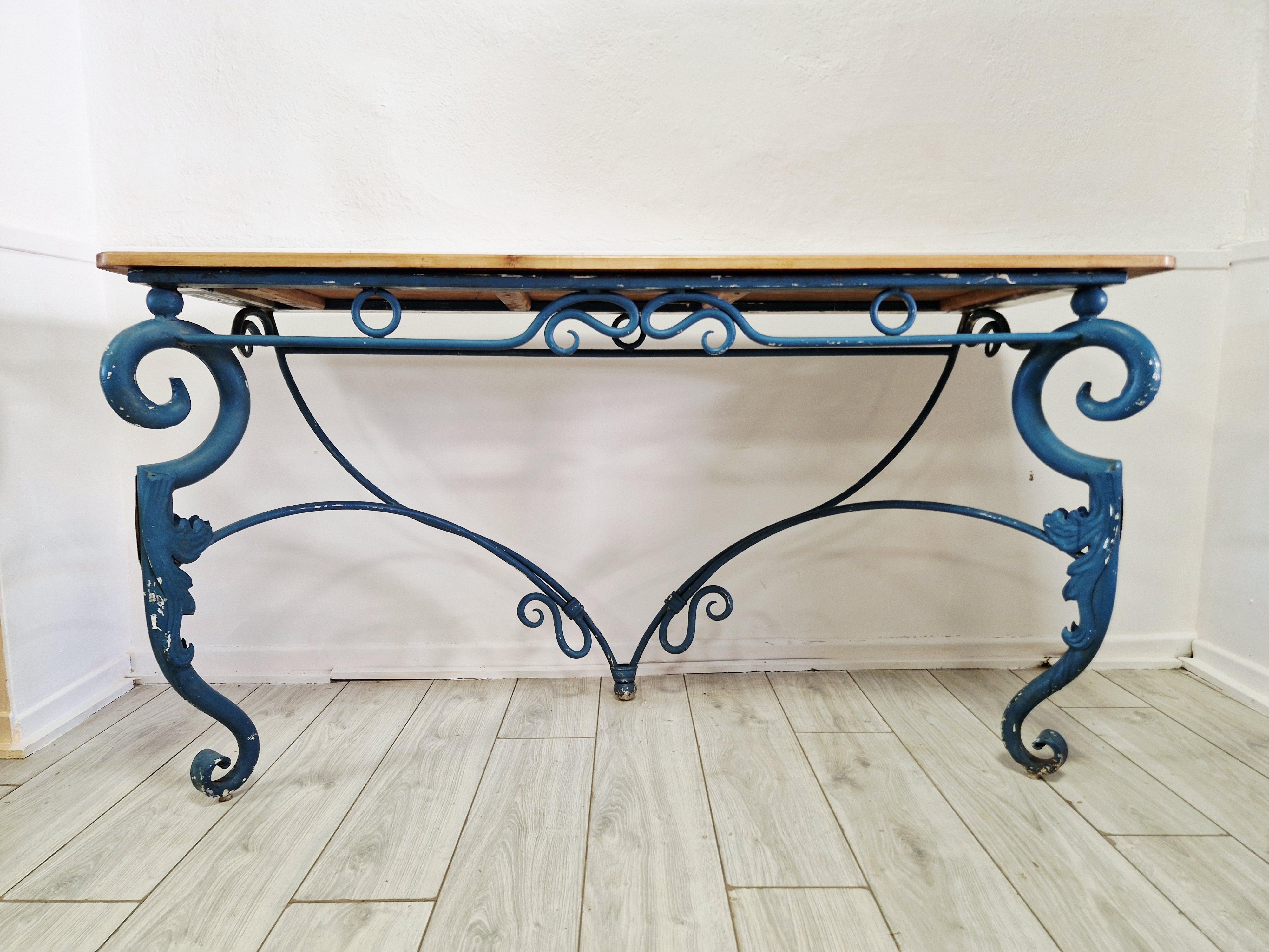 Large Console Table Vintage Blue Metal For Sale 5