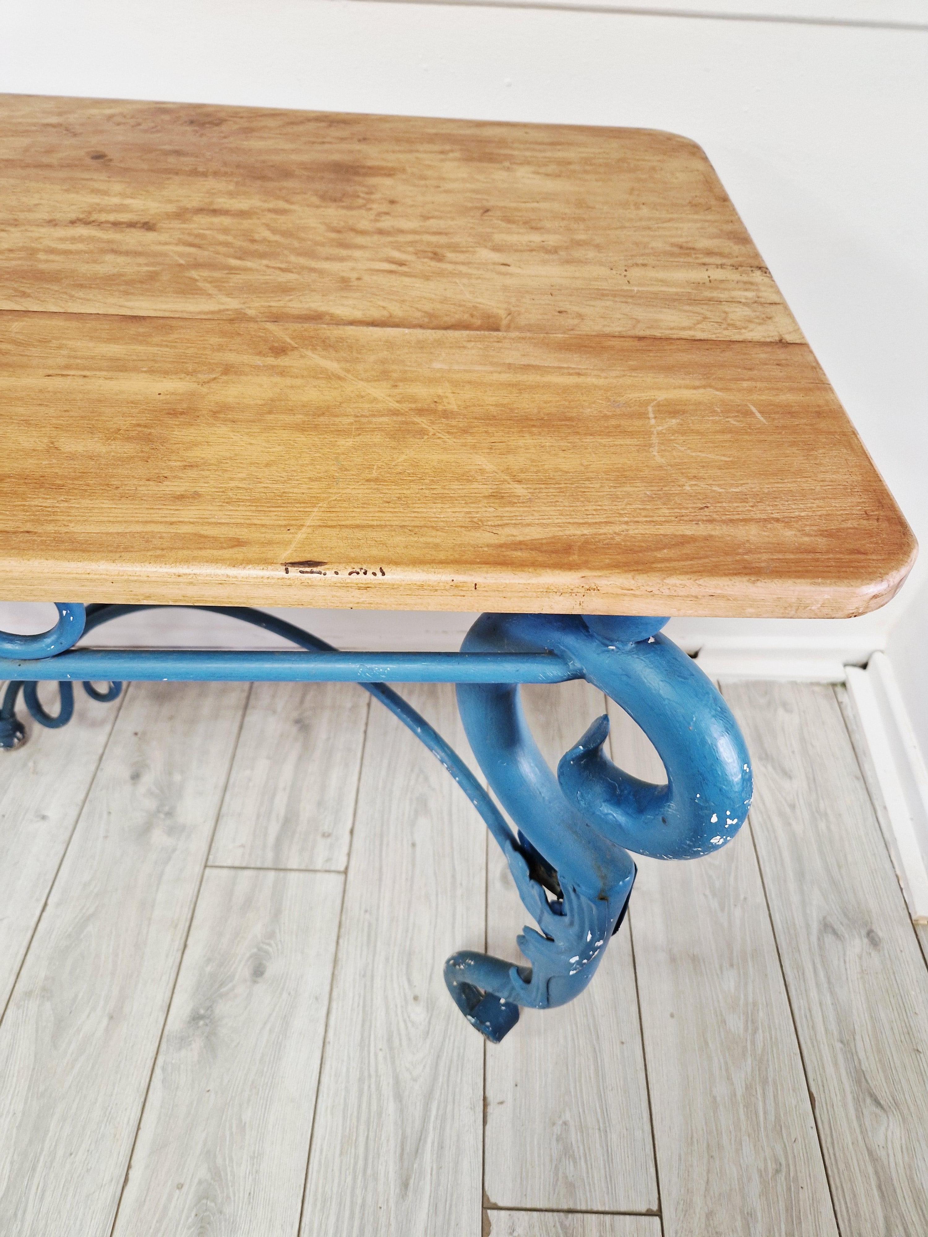 Large Console Table Vintage Blue Metal For Sale 8