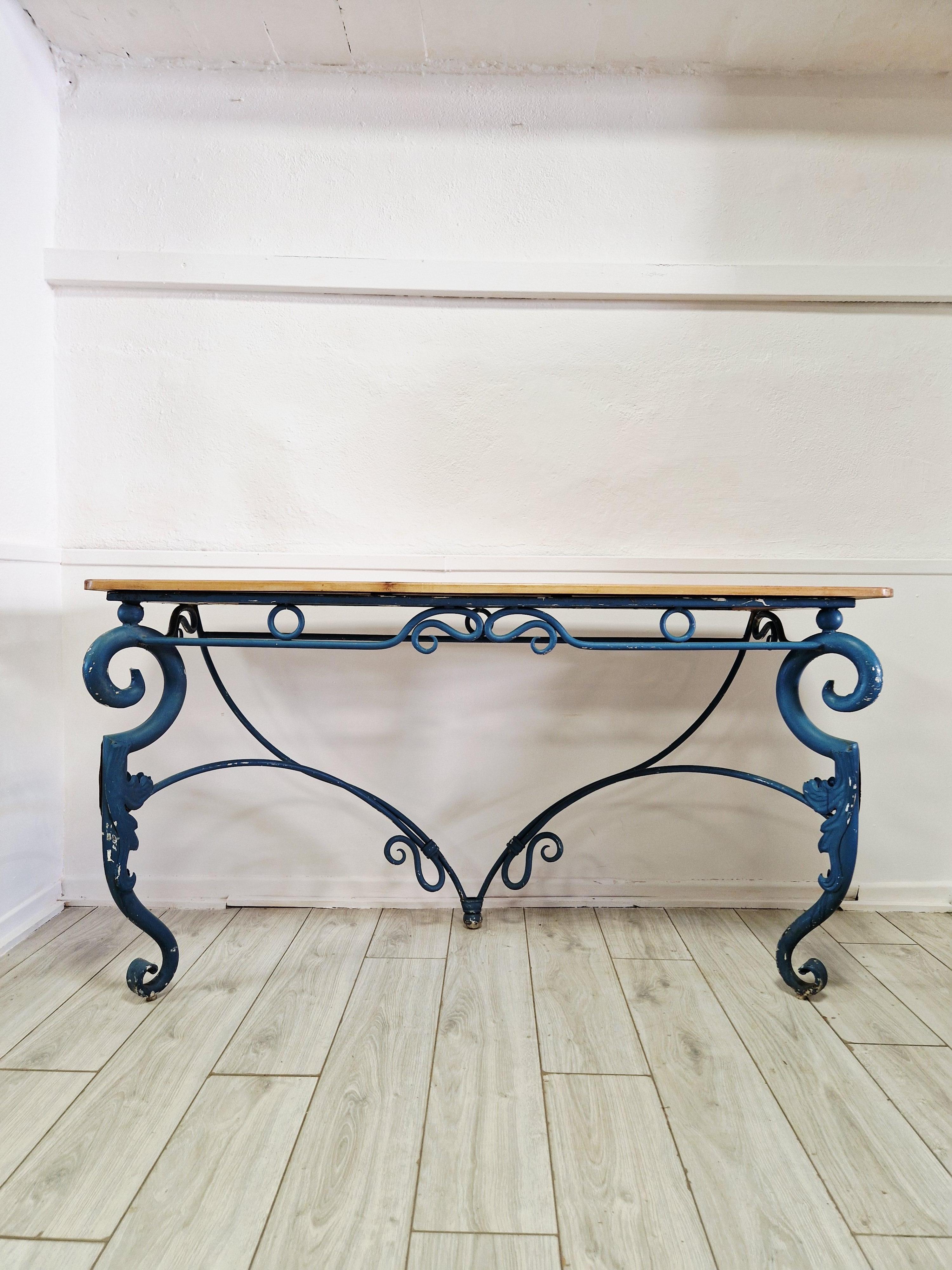 Large Console Table Vintage Blue Metal For Sale 9
