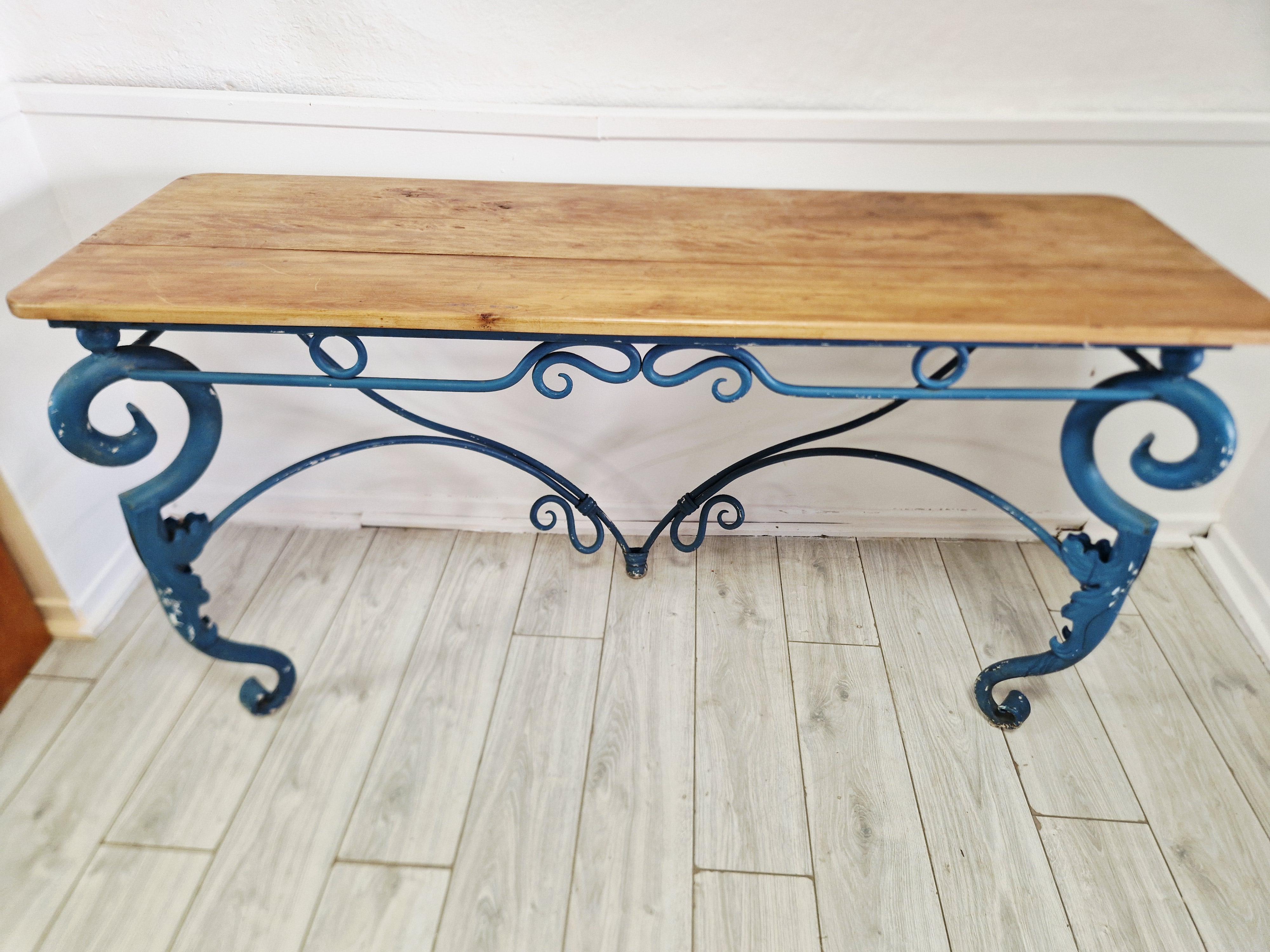 Large Console Table Vintage Blue Metal For Sale 10