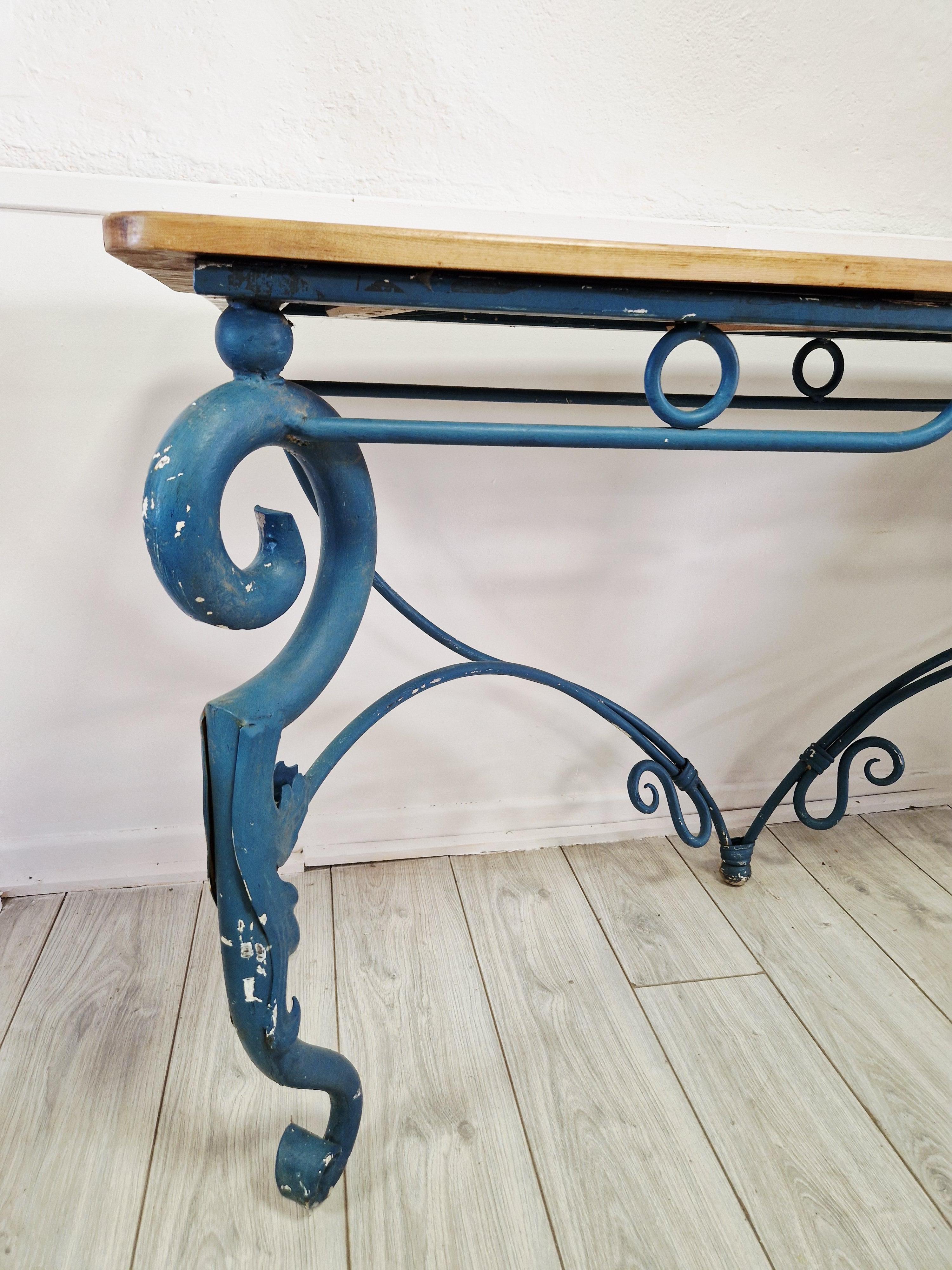 Large Console Table Vintage Blue Metal In Good Condition For Sale In Buxton, GB