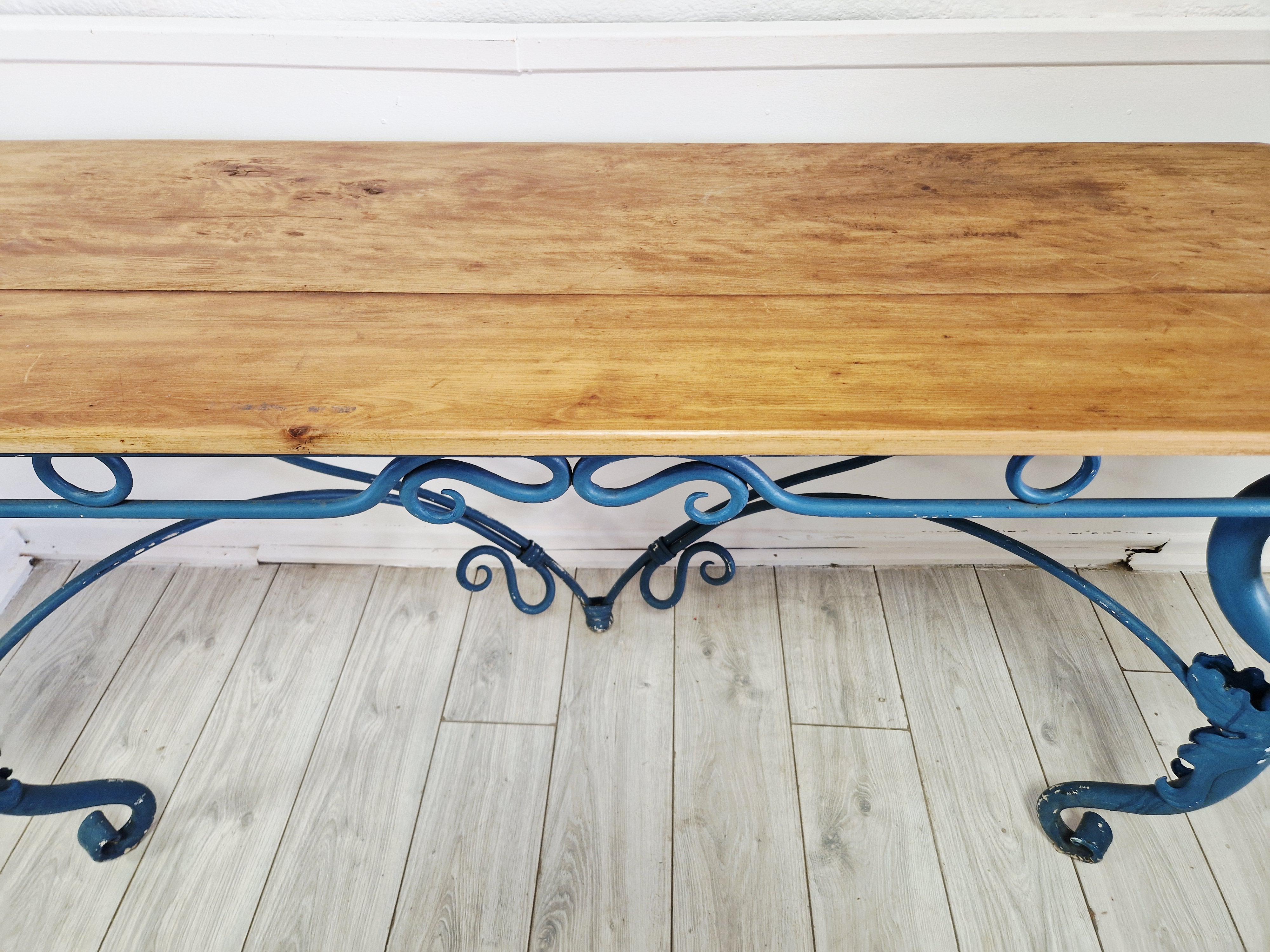 20th Century Large Console Table Vintage Blue Metal For Sale