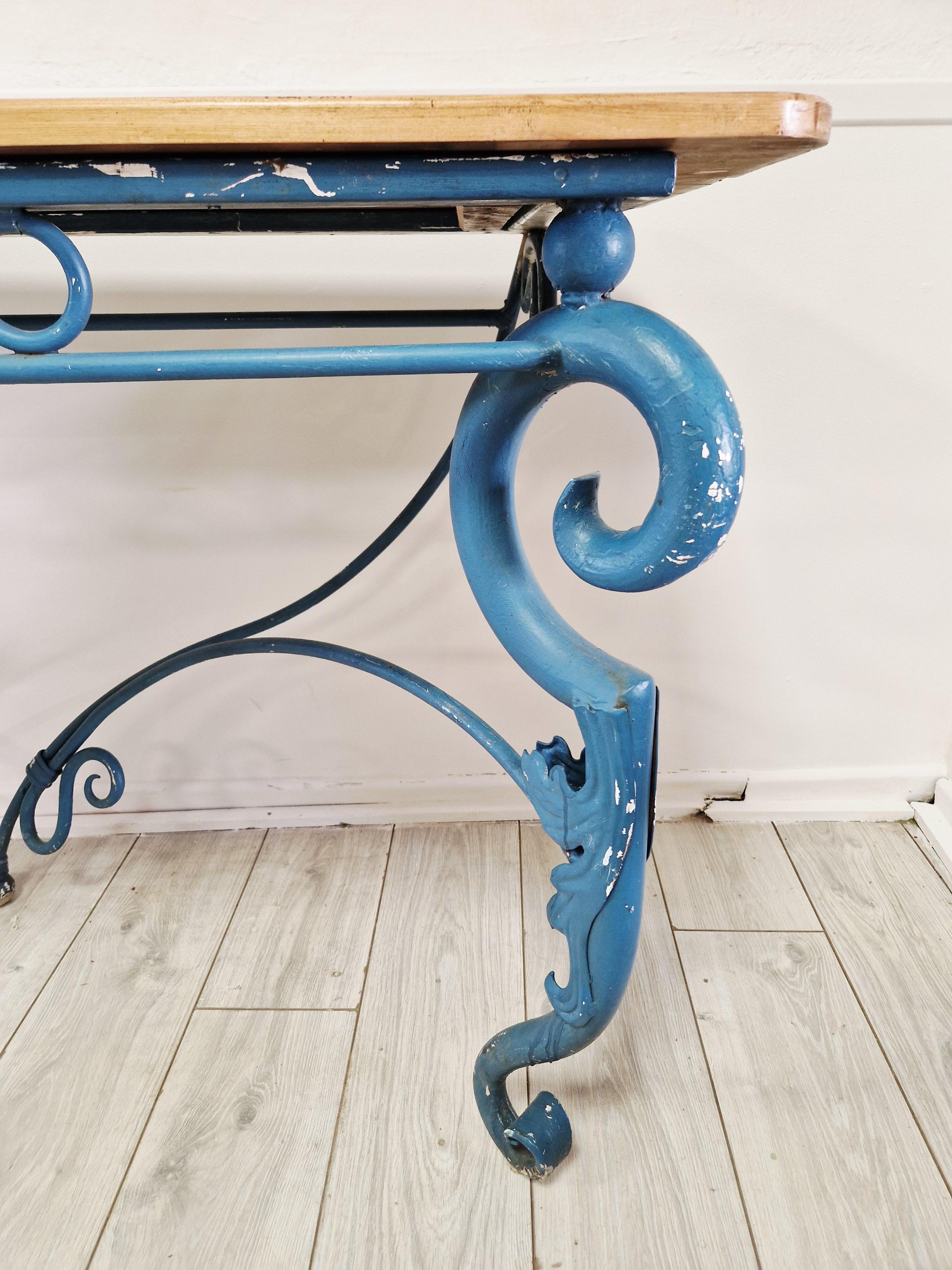 Large Console Table Vintage Blue Metal For Sale 1