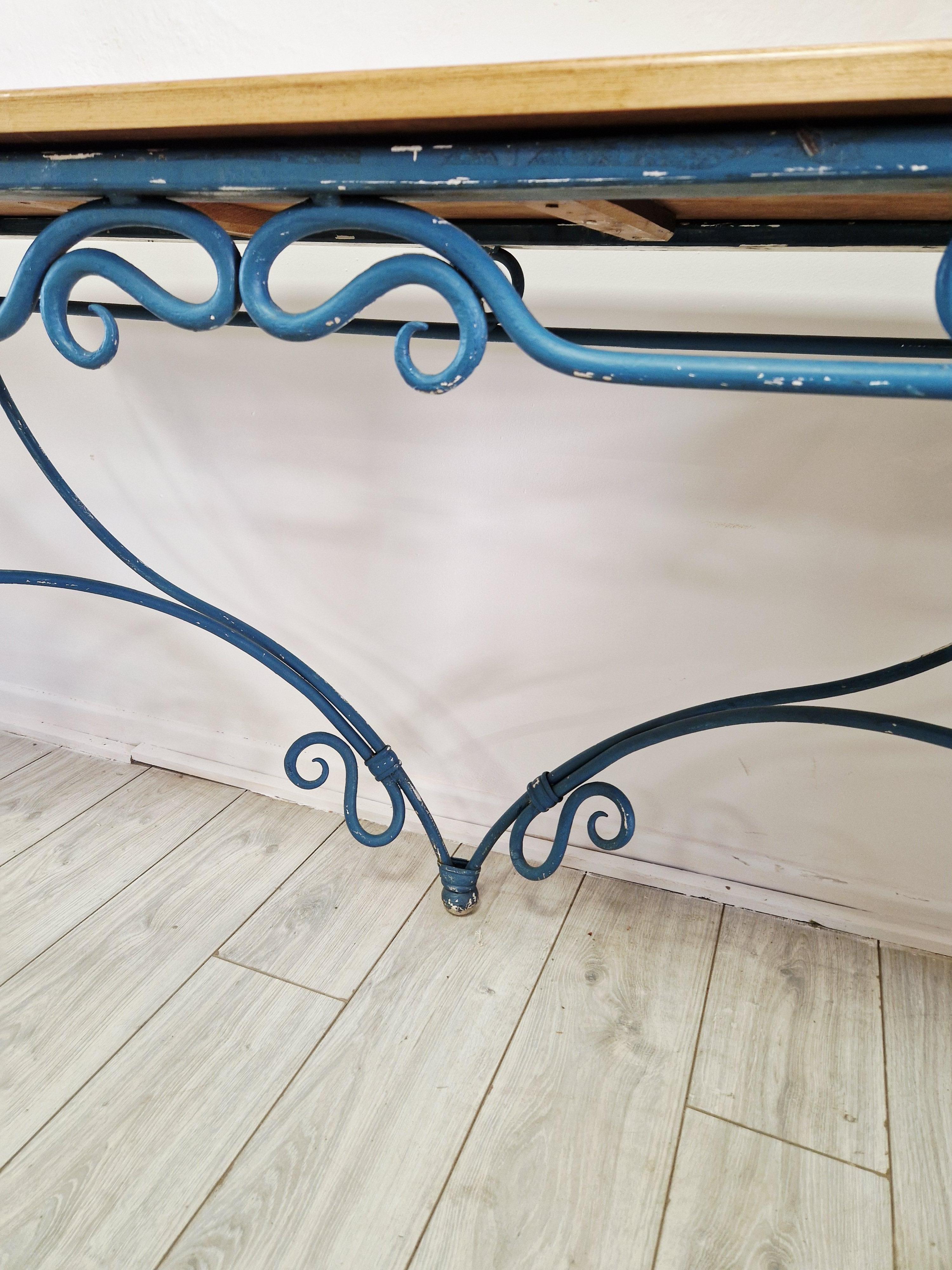 Large Console Table Vintage Blue Metal For Sale 2