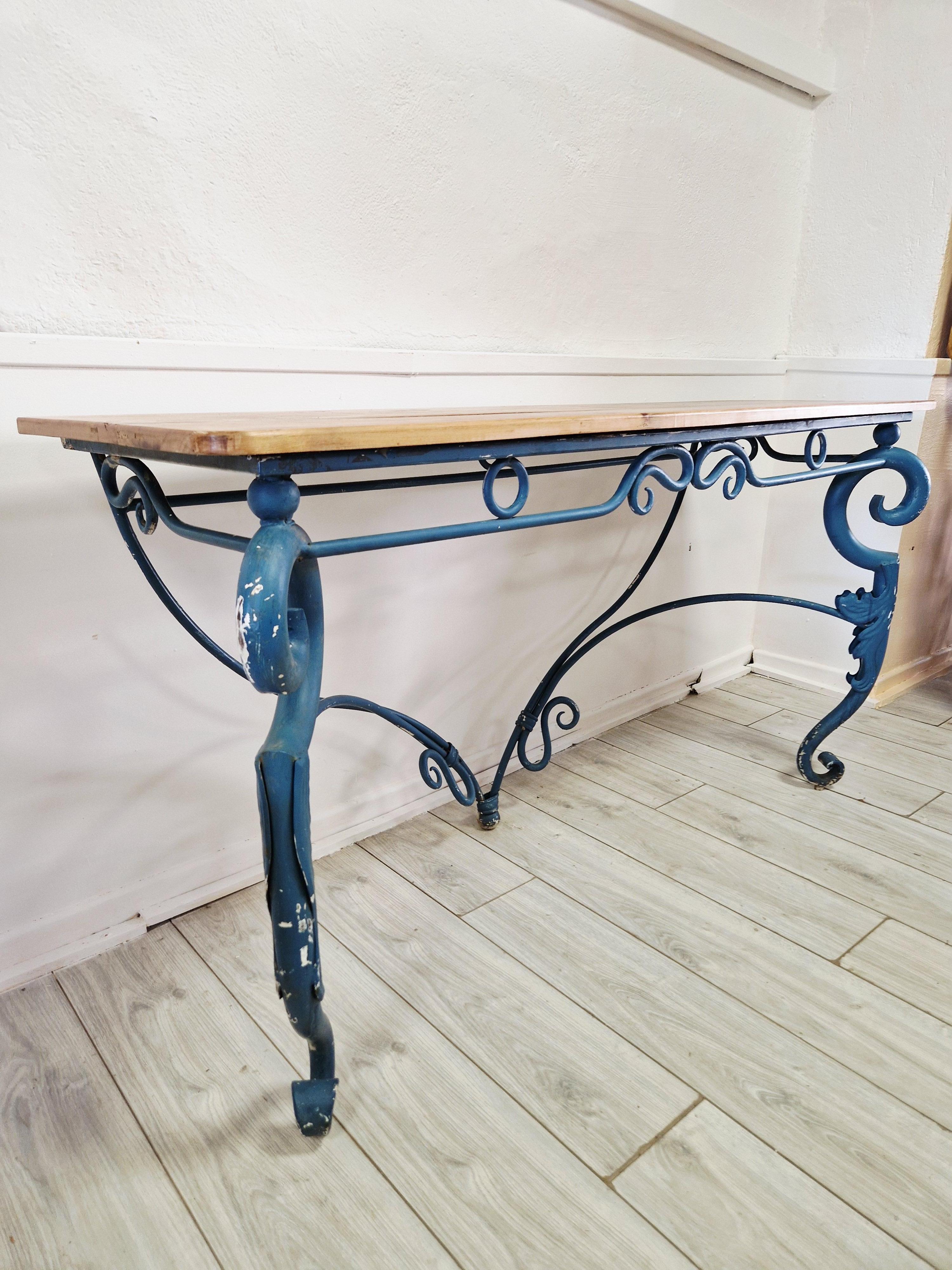Large Console Table Vintage Blue Metal For Sale 3