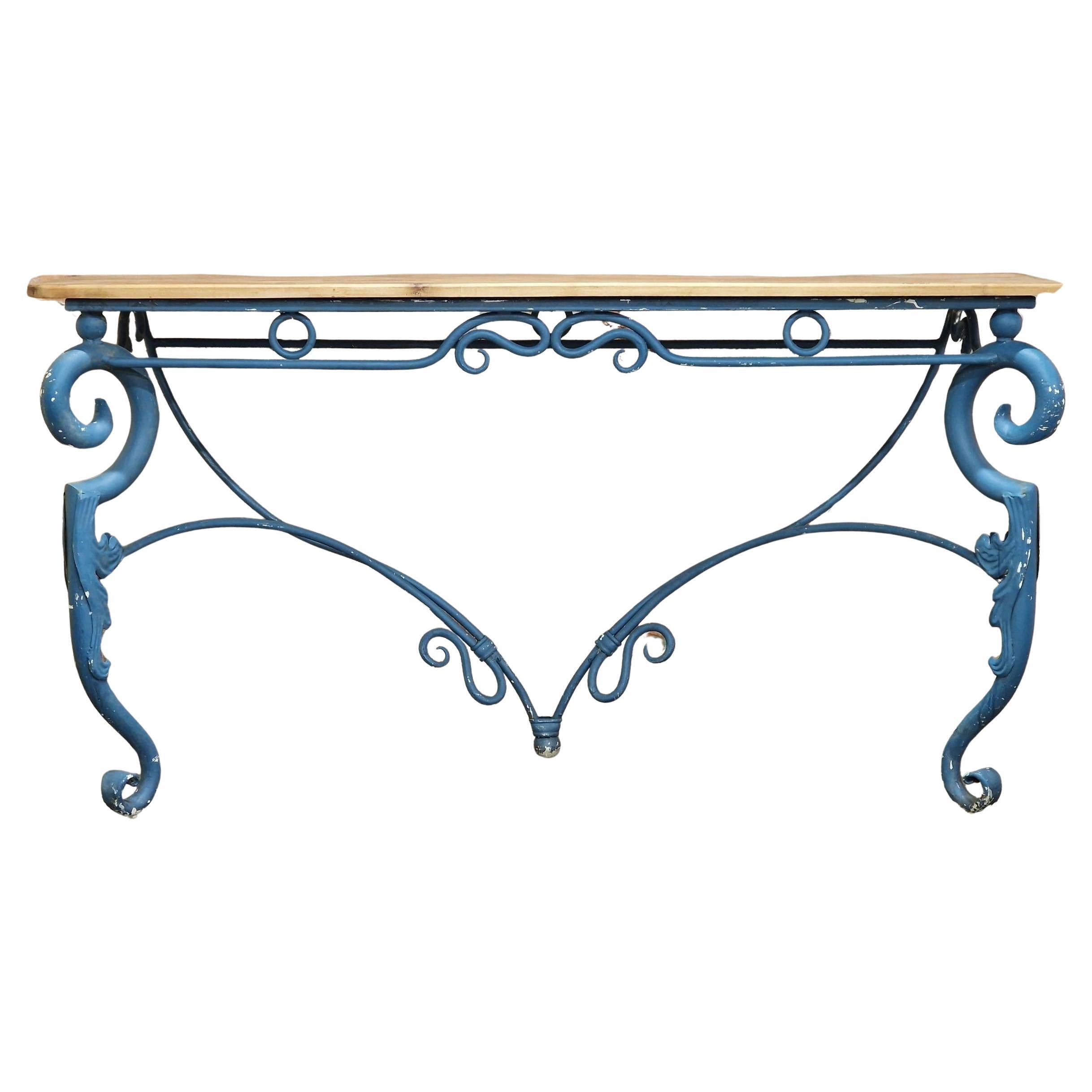 Large Console Table Vintage Blue Metal For Sale