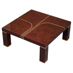 Large Contemporary Art Modern Burr Walnut, Brass Inaly Coffee Cocktail Table