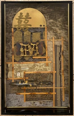 Large Contemporary Japanese Style Mixed Media Collage Wall Art