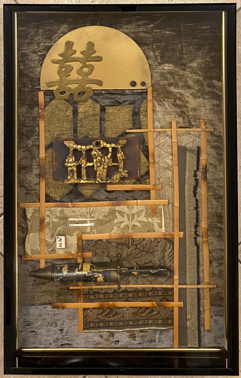 Large Contemporary Asian Style Mixed Media Collage Wall Art For Sale at