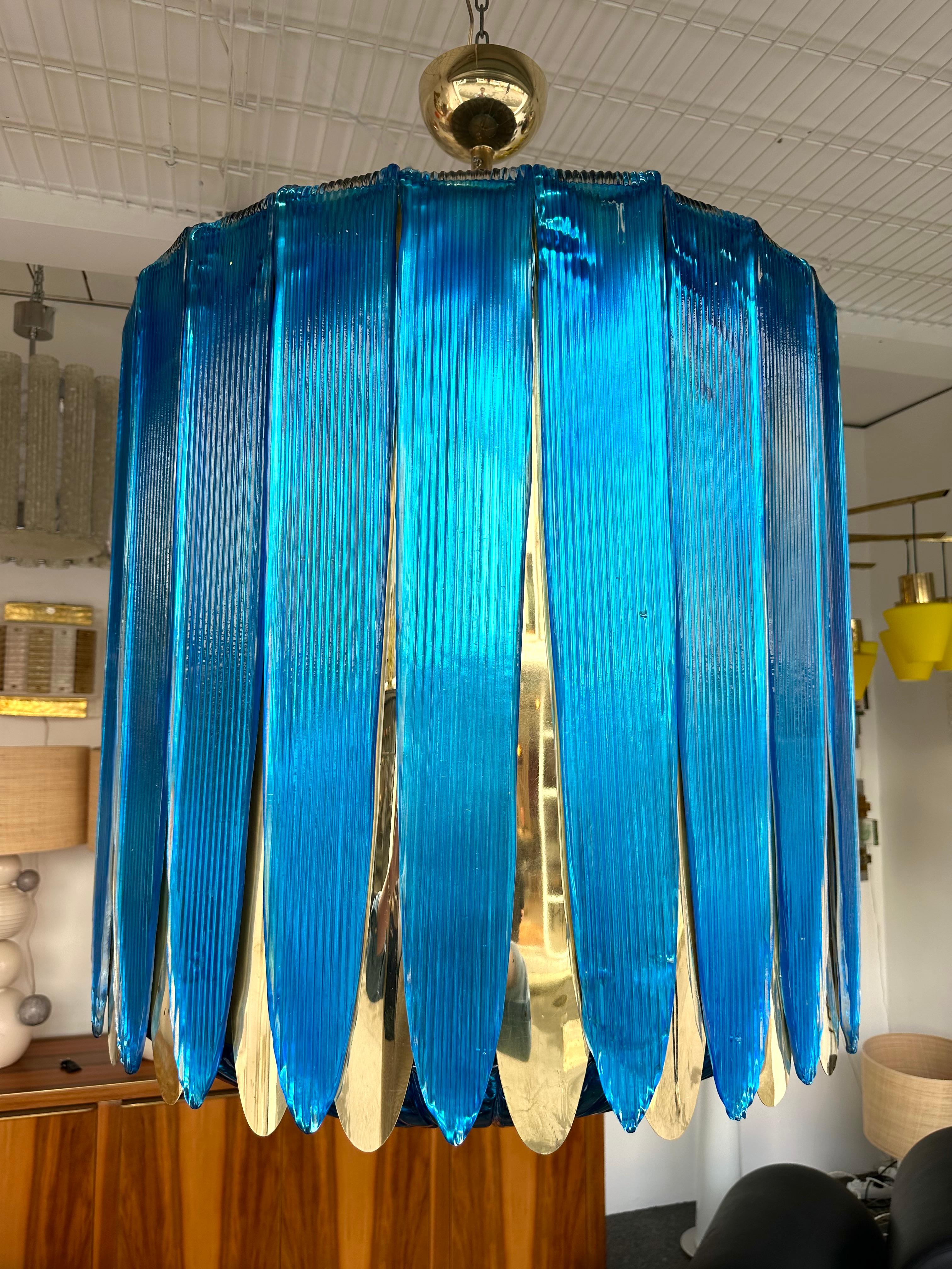Large Contemporary Balloon Chandelier Brass and Blue Murano Glass, Italy 5