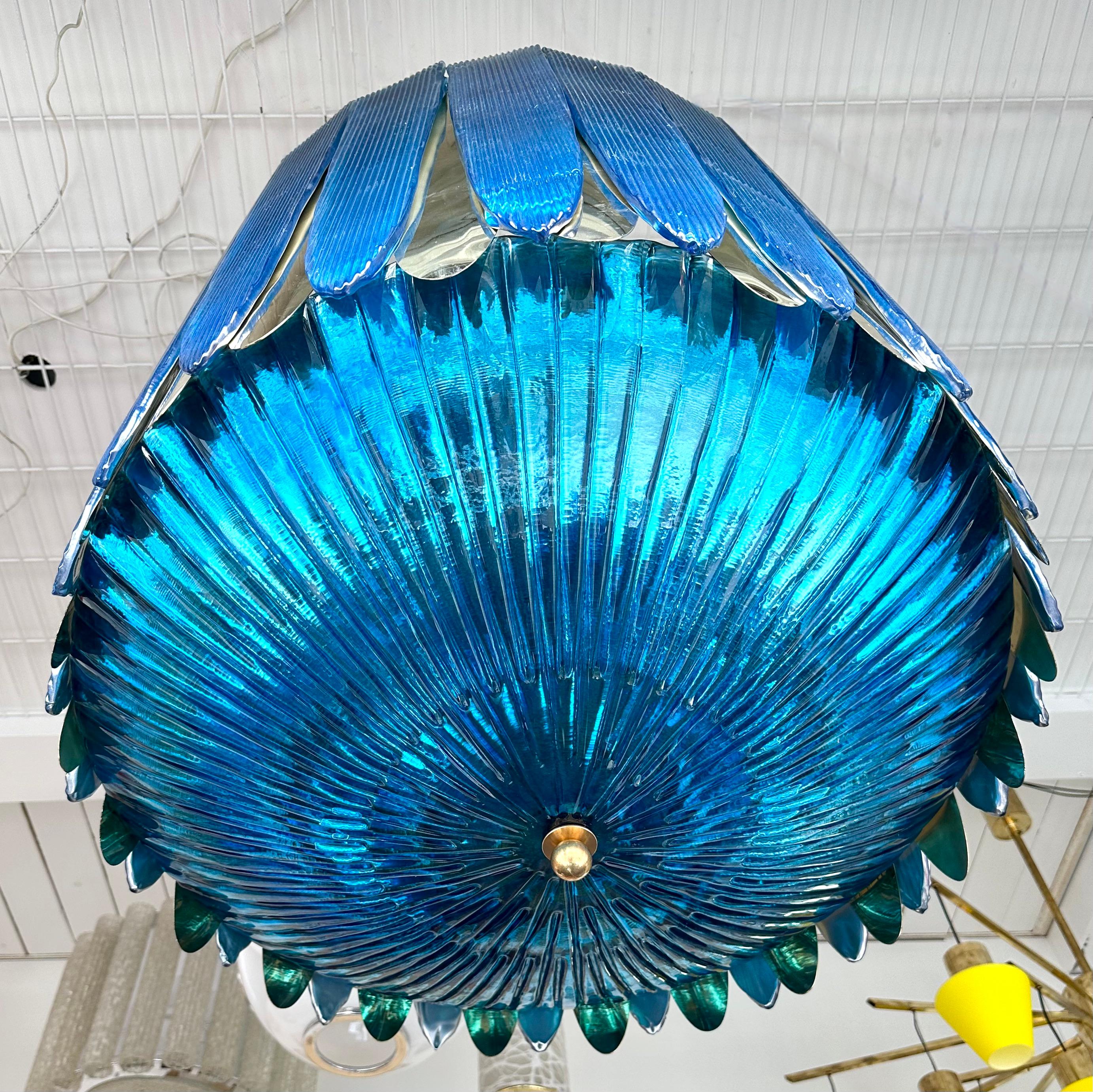 Large Contemporary Balloon Chandelier Brass and Blue Murano Glass, Italy 6