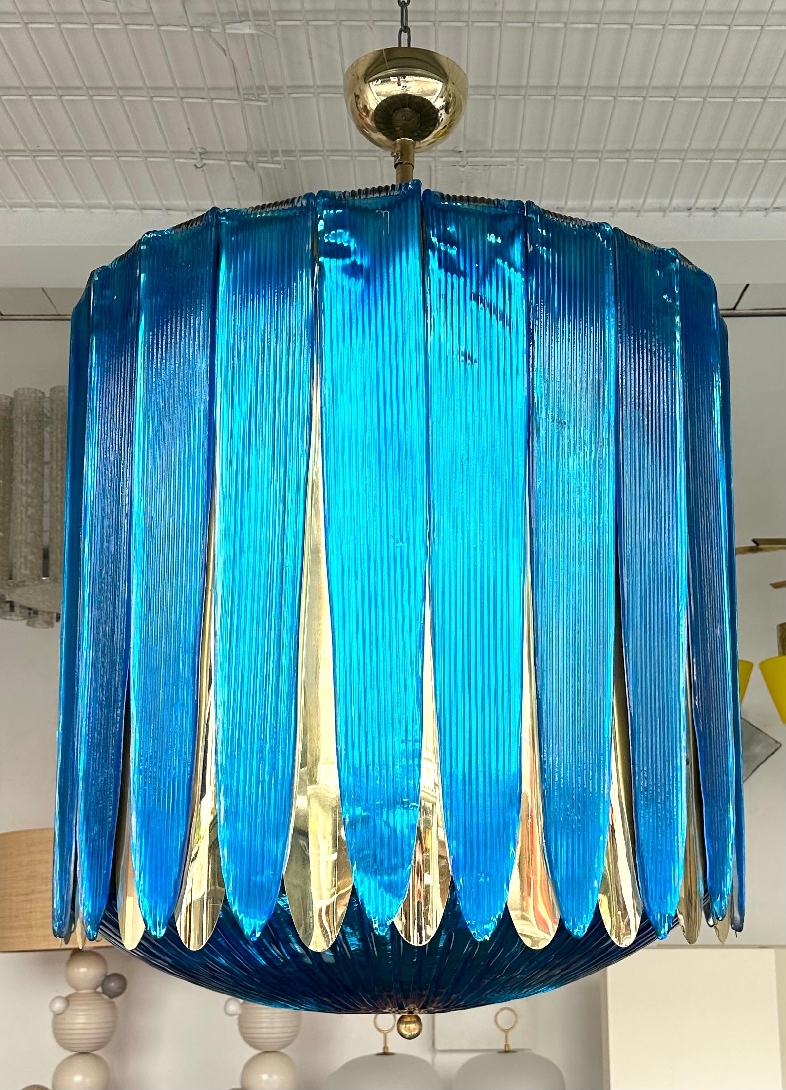 Large Contemporary Balloon Chandelier Brass and Blue Murano Glass, Italy 3