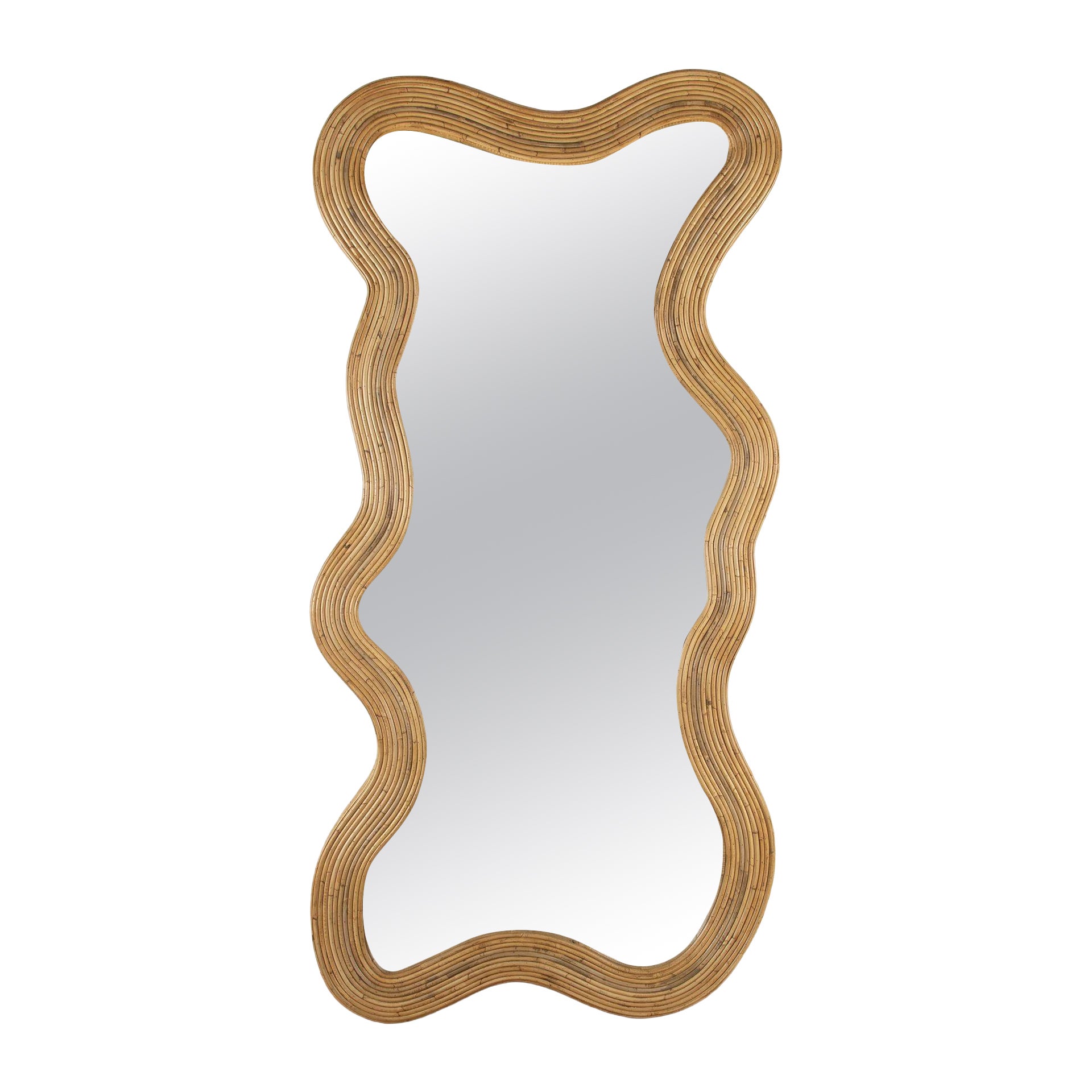 Large Italian Bamboo Mirror, Wavy Frame, Mid-Century Style, 215 cm