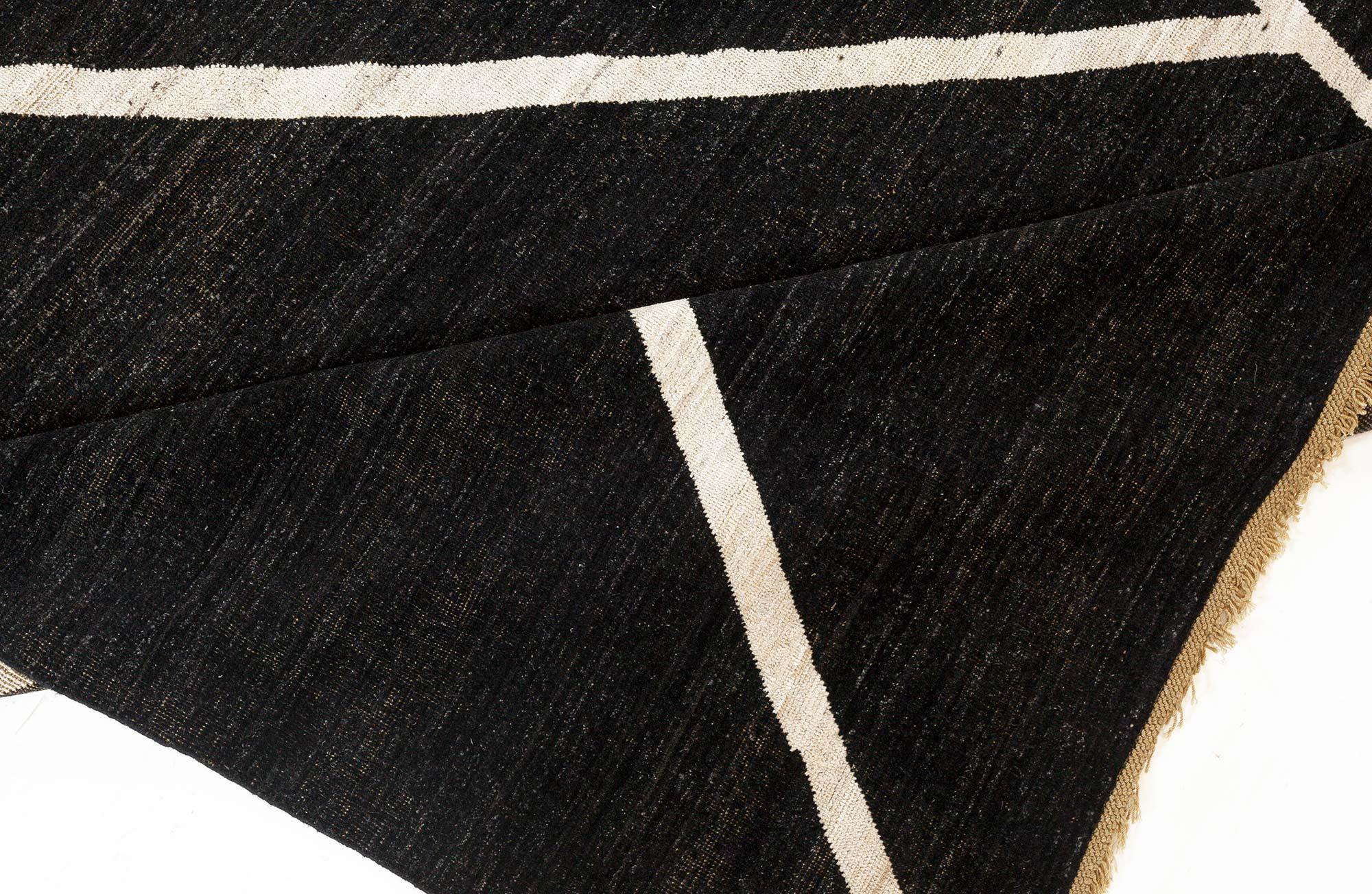Modern Large Contemporary Beige Black Hand Knotted Wool Rug by Doris Leslie Blau For Sale