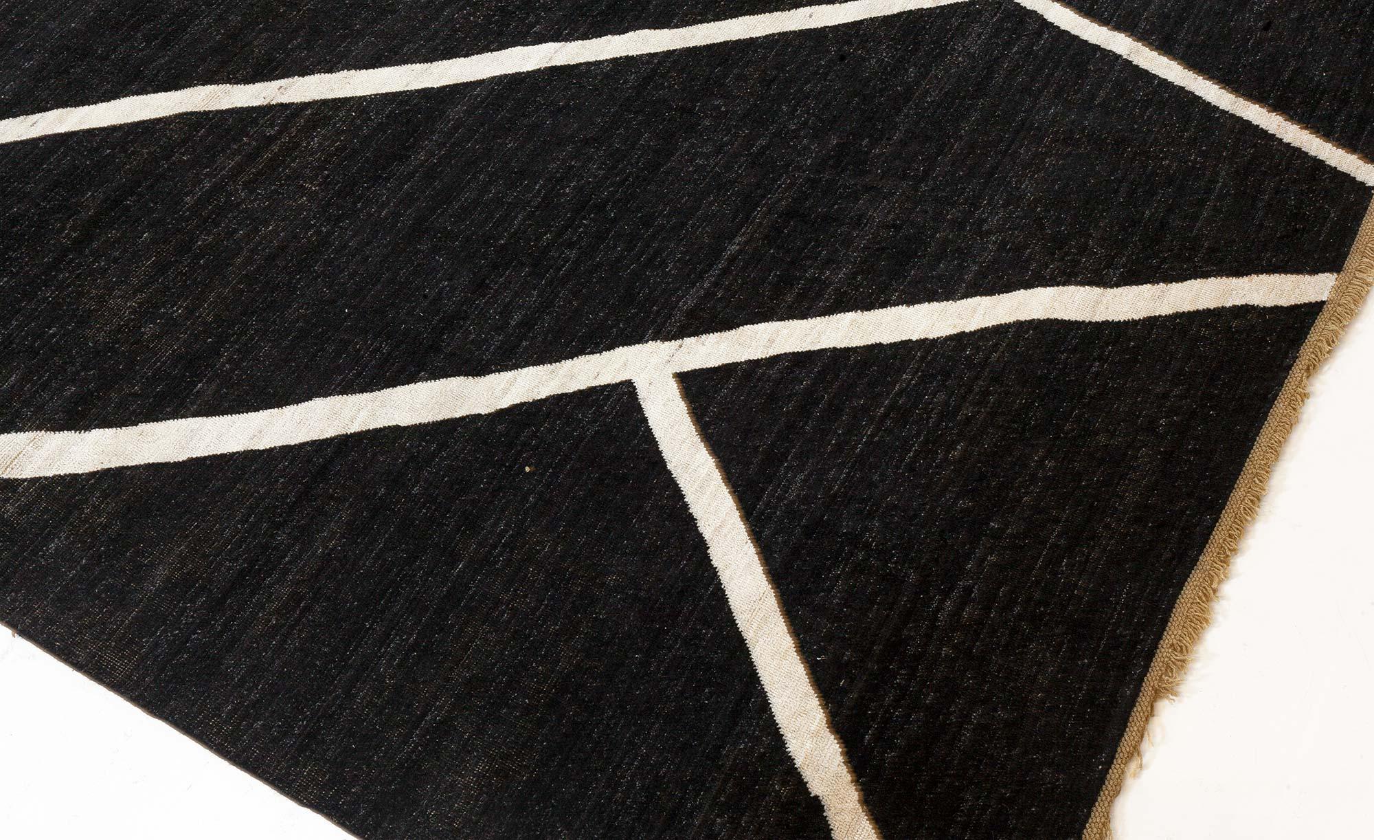 Indian Large Contemporary Beige Black Hand Knotted Wool Rug by Doris Leslie Blau For Sale