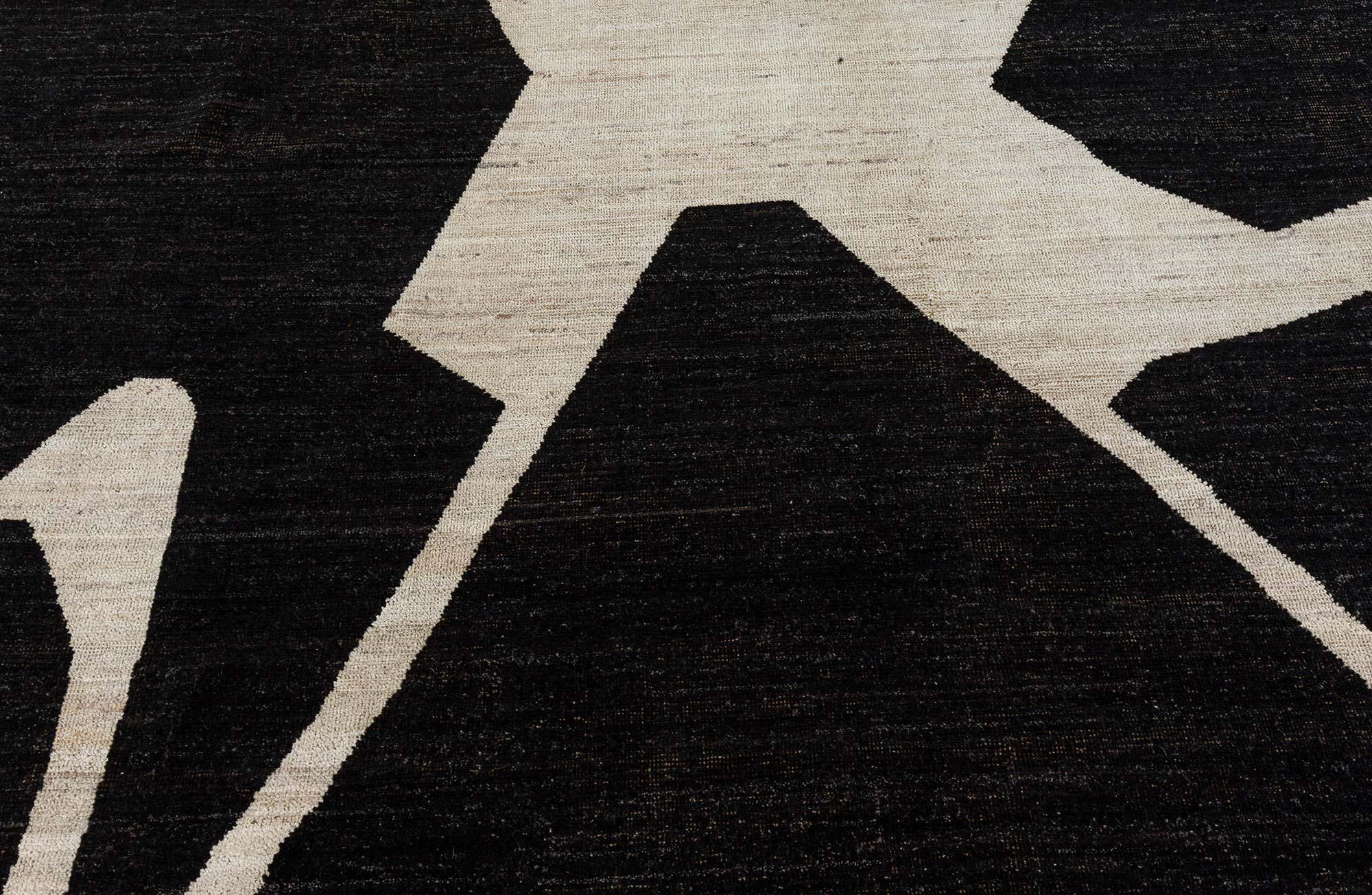 Large Contemporary Beige Black Hand Knotted Wool Rug by Doris Leslie Blau For Sale 1