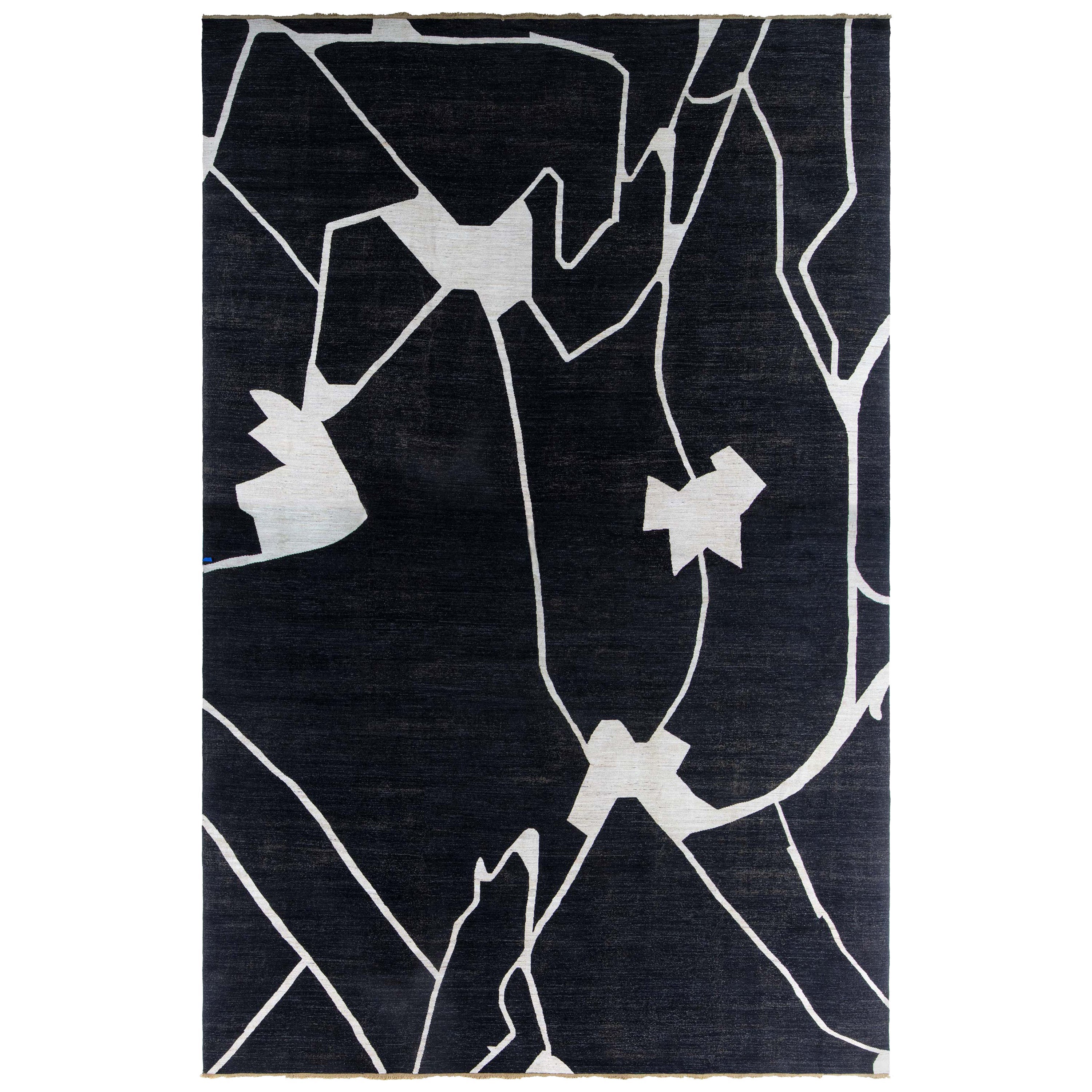 Large Contemporary Beige Black Hand Knotted Wool Rug by Doris Leslie Blau For Sale