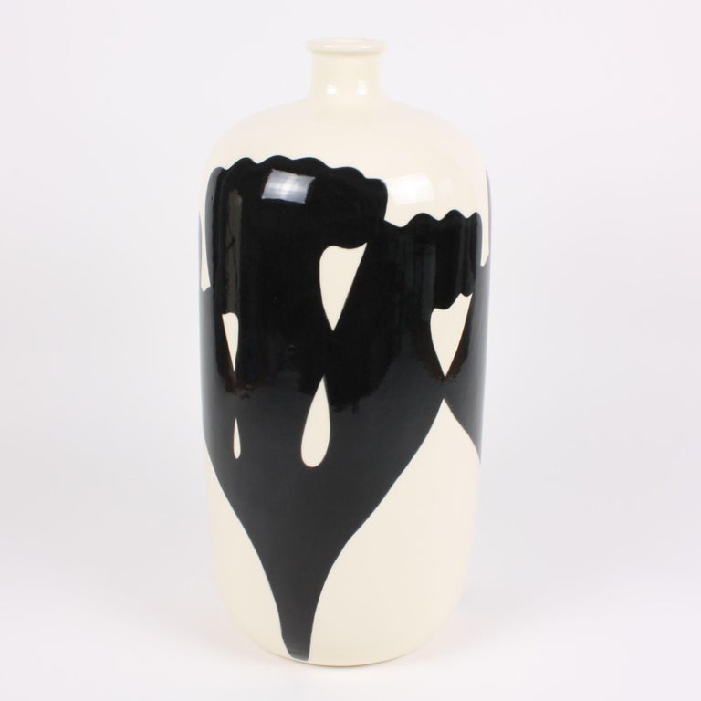 Large Contemporary Black and White Ceramic Vase with Nautical Motifs - Noir  at 1stDibs
