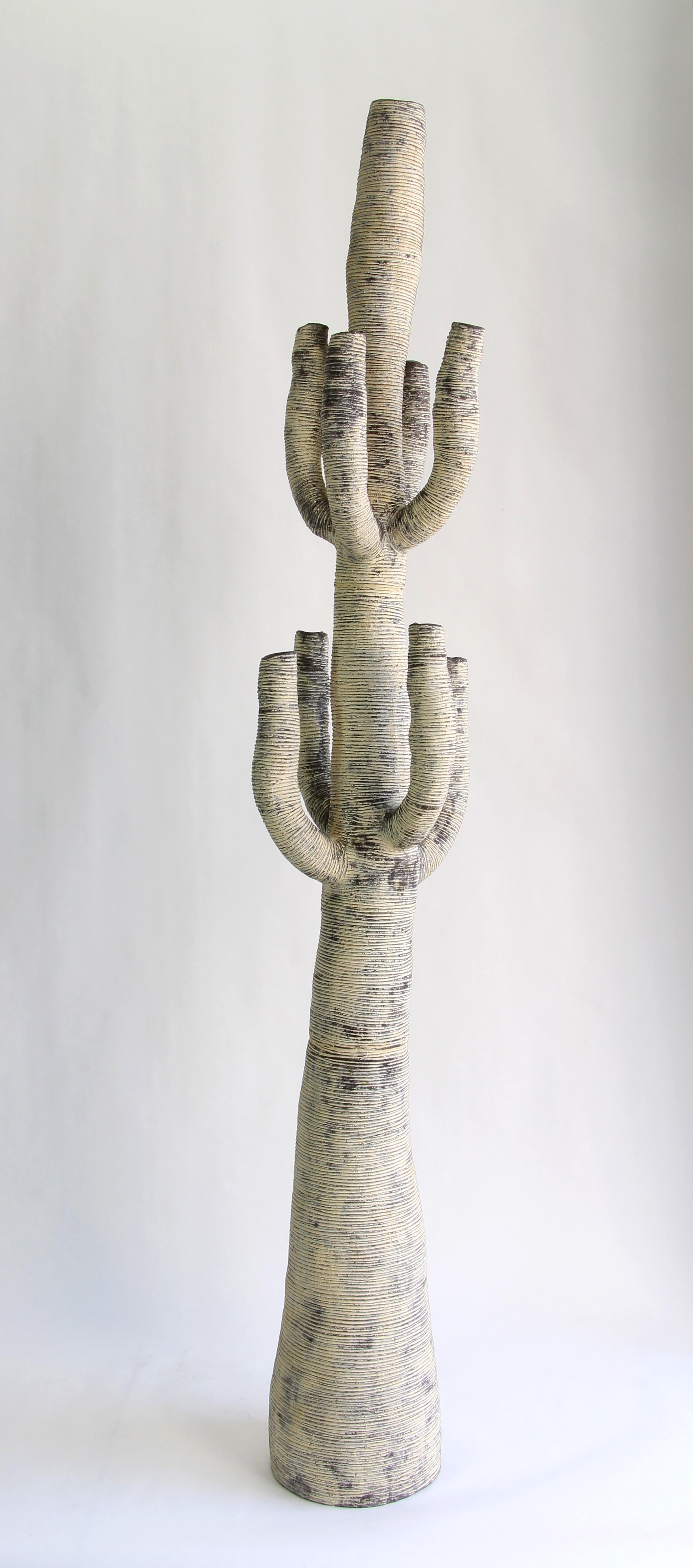 Minimalist Large Contemporary Black and White Ceramic Cactus Sculpture, Grand Cactus N & B